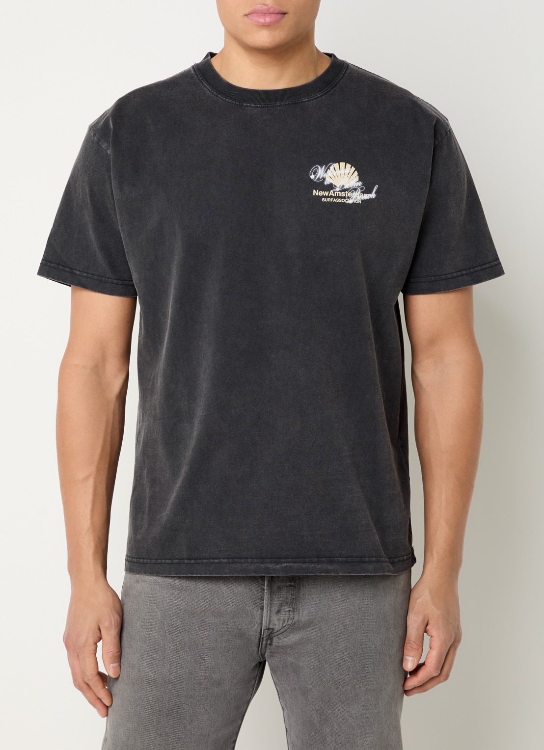 New Amsterdam Surf Association Welcome To Palmbeach T-shirt met logo- en backprint - achterkant 4 antraciet