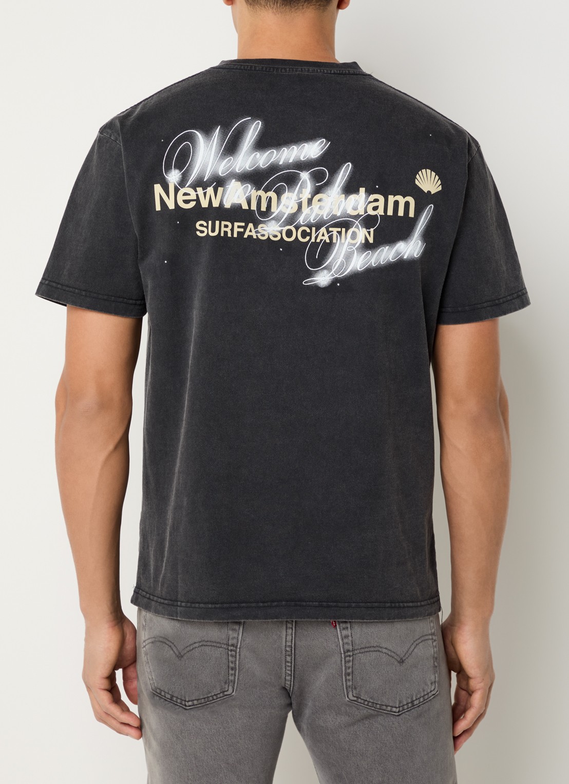 New Amsterdam Surf Association Welcome To Palmbeach T-shirt met logo- en backprint - detail 3 antraciet