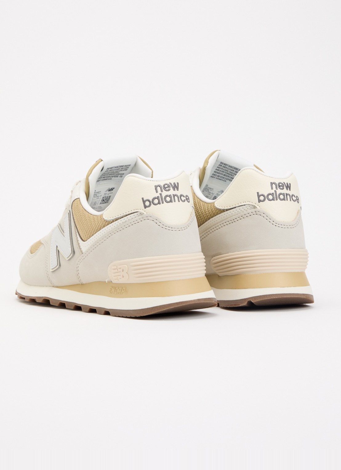 New Balance 574 sneaker van leer met logo - achterkant 5 beige