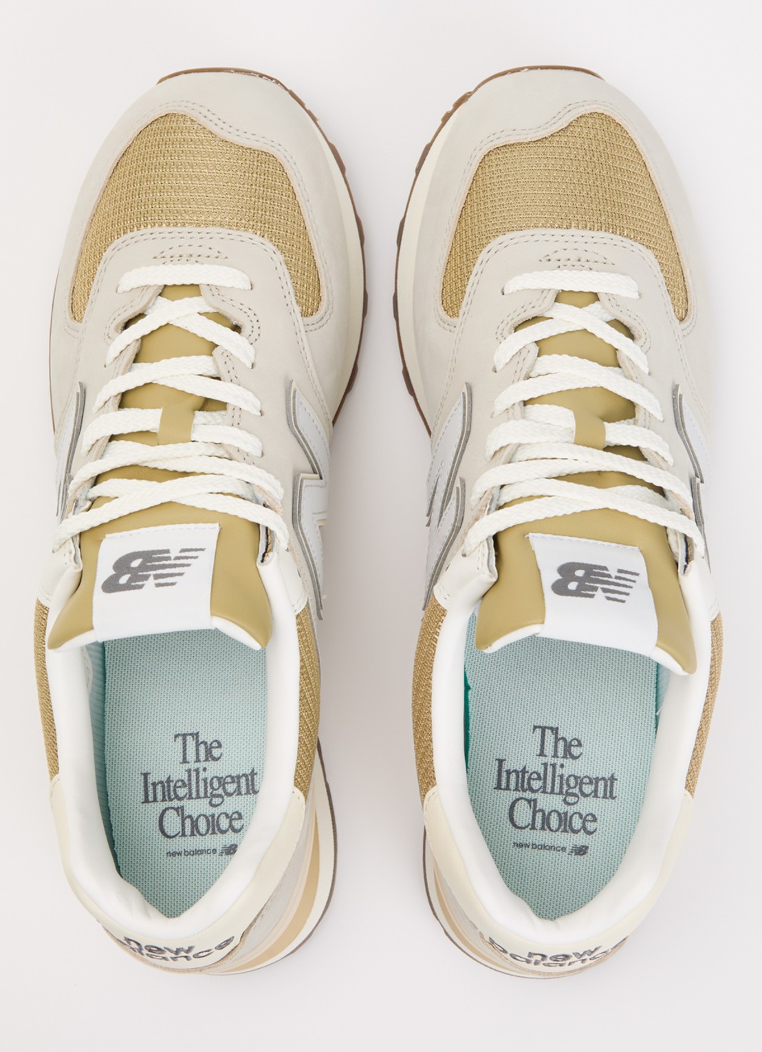 New Balance 574 sneaker van leer met logo - detail 2 beige