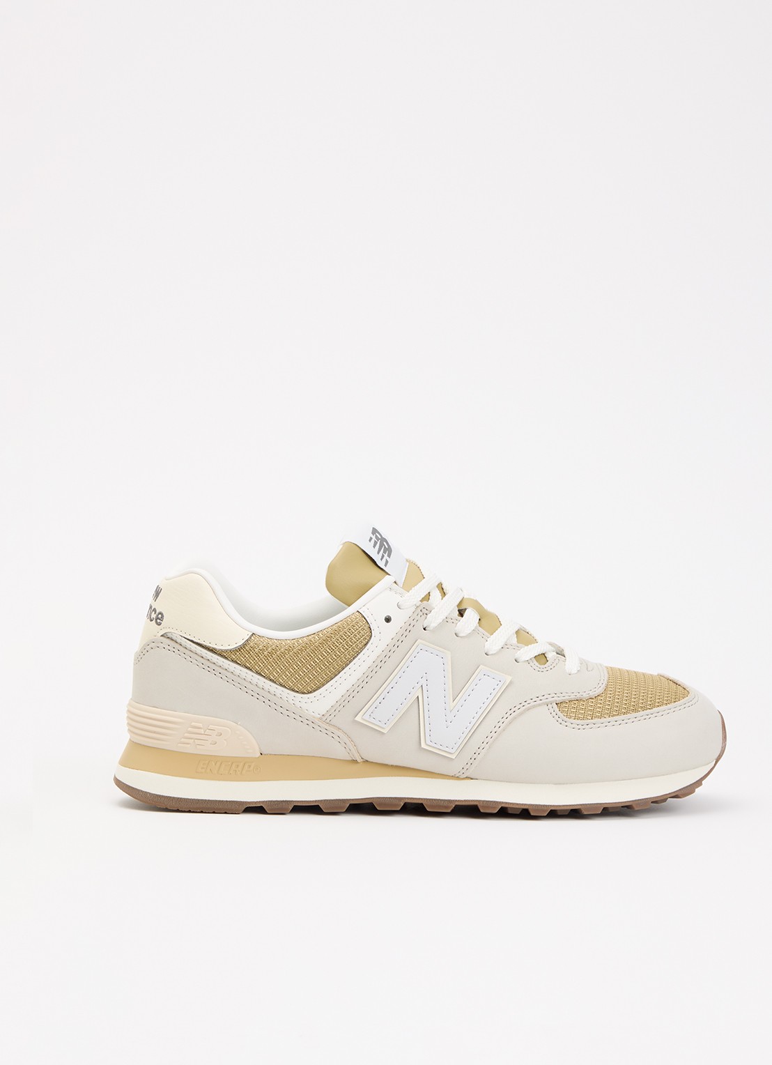 New Balance 574 sneaker van leer met logo - voorkant 4 beige
