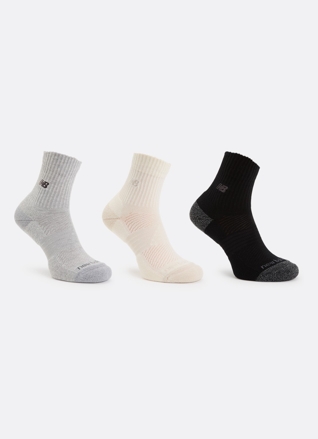 New Balance Active Premium Quarter sportsokken in 3-pack - voorkant 2 ivoor