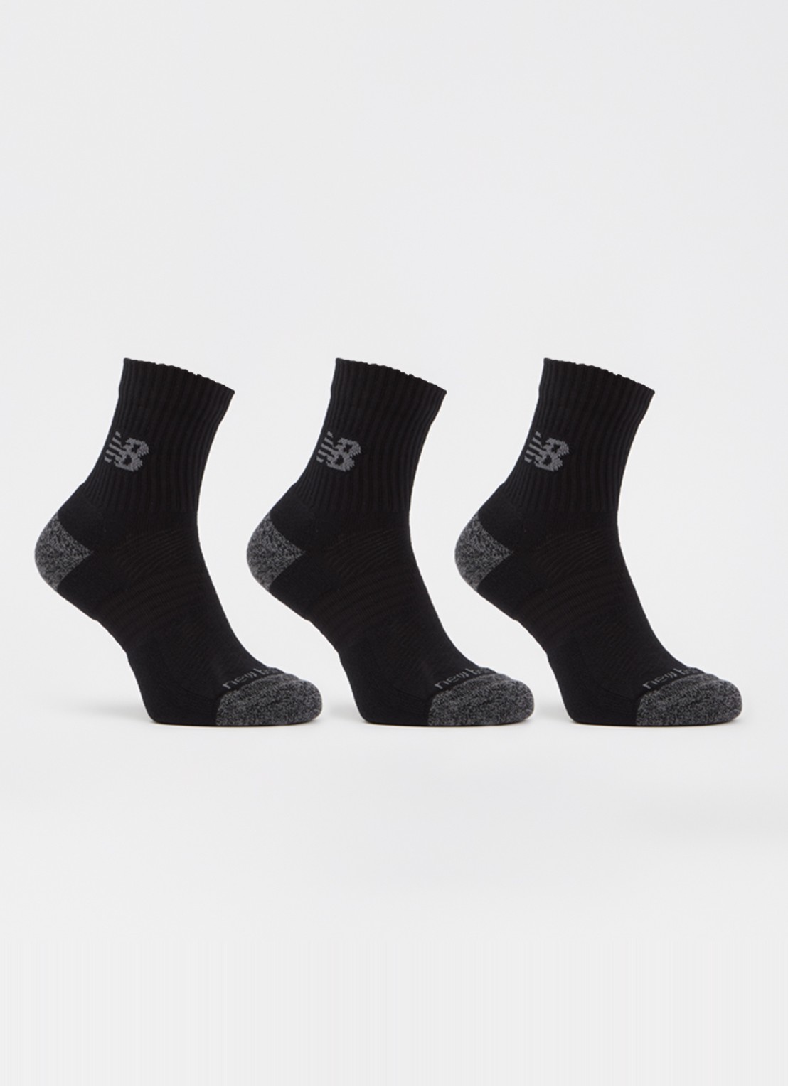 New Balance Active Quarter sportsokken met logo in 3-pack - voorkant 2 zwart