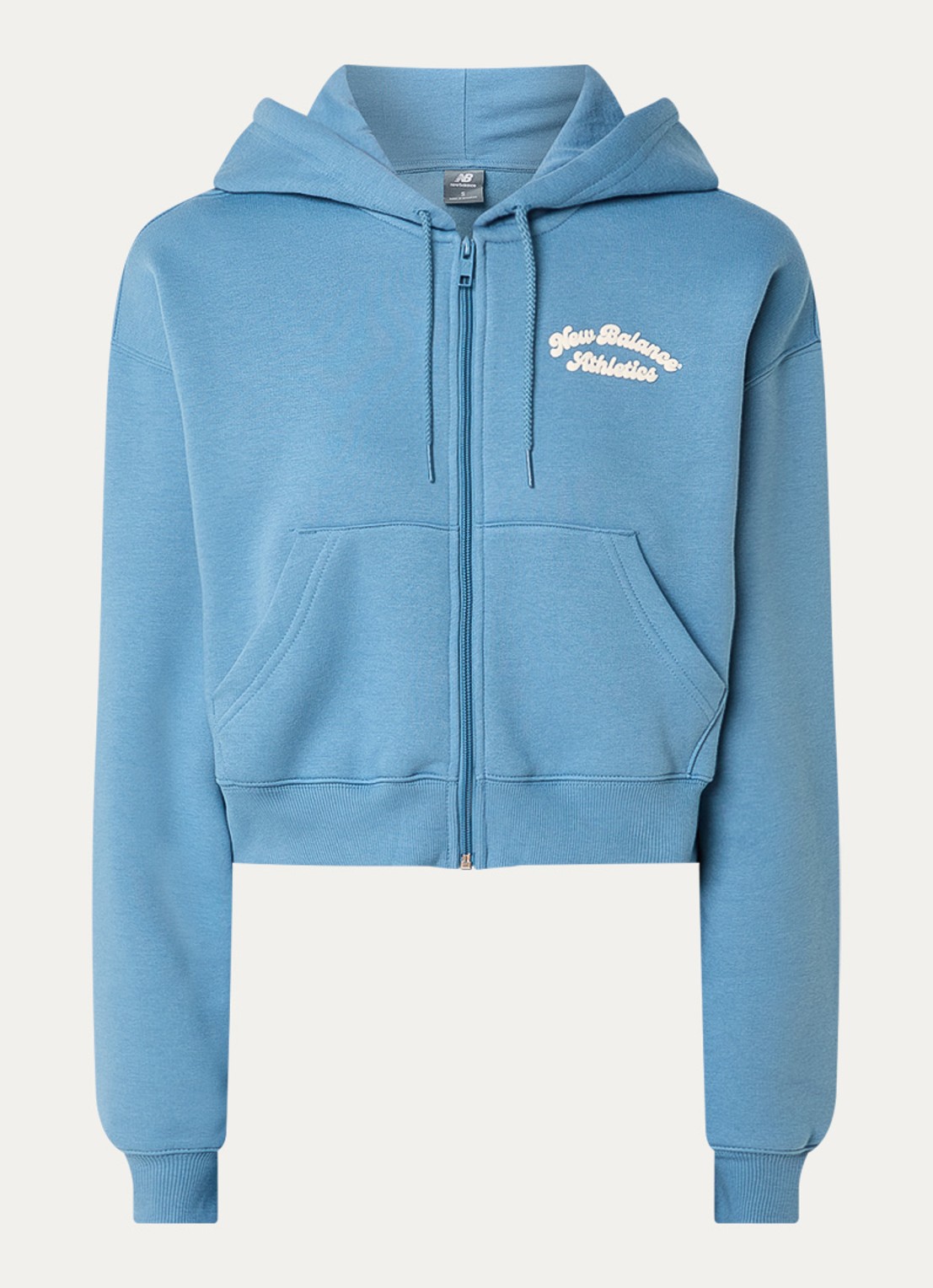 New Balance Heritage cropped sweatvest met logoprint - voorkant 4 blauwgrijs