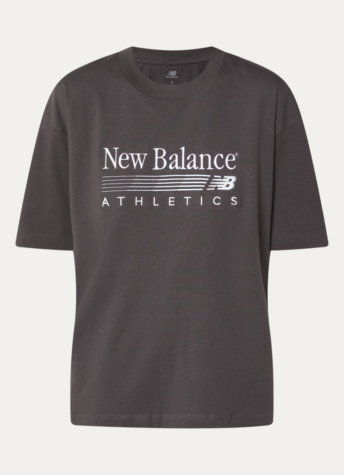 New Balance Trackside oversized T-shirt met logoborduring - voorkant antraciet
