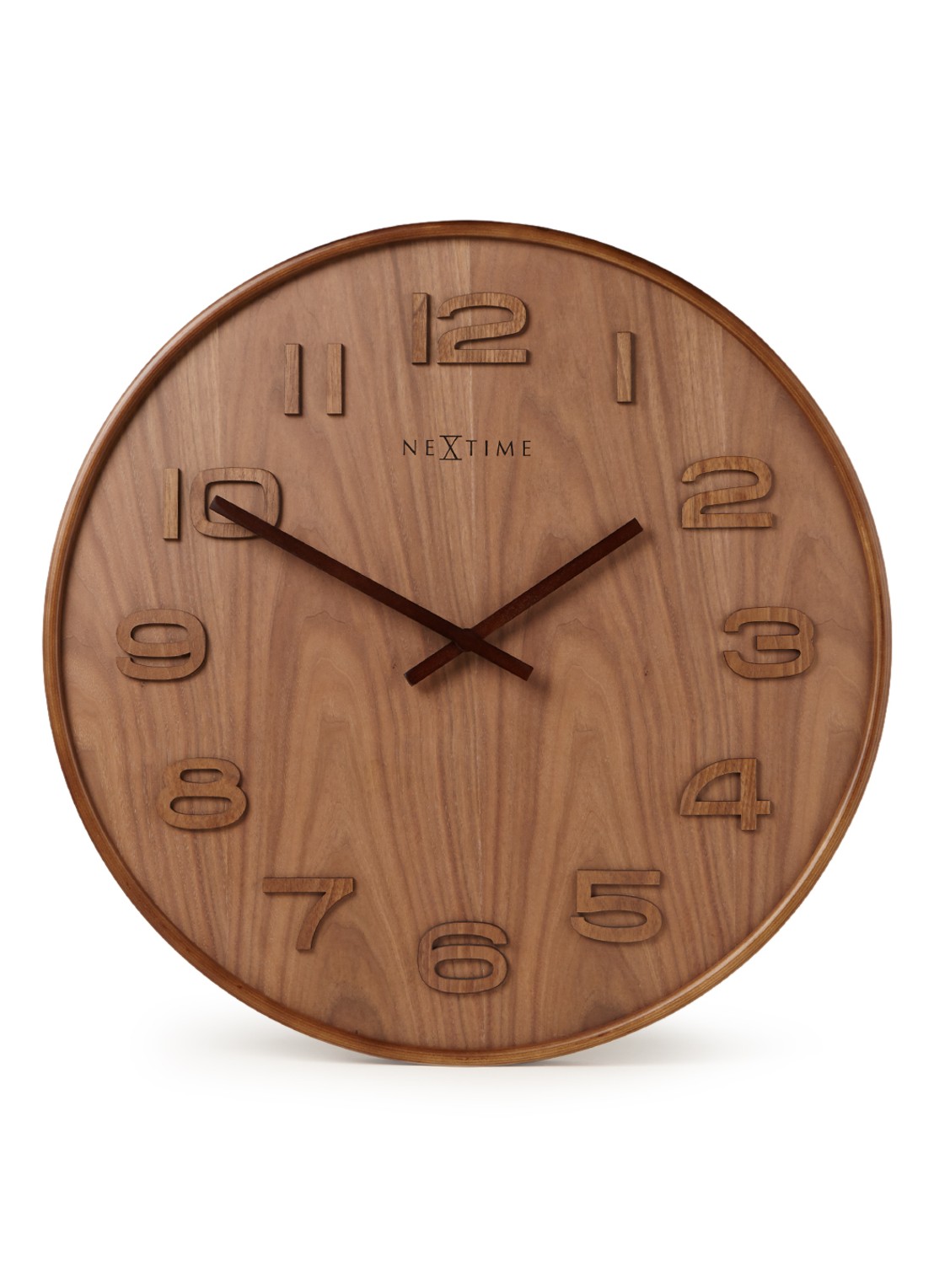 NeXtime Wood Wood Big wandklok 53 cm - voorkant bruin
