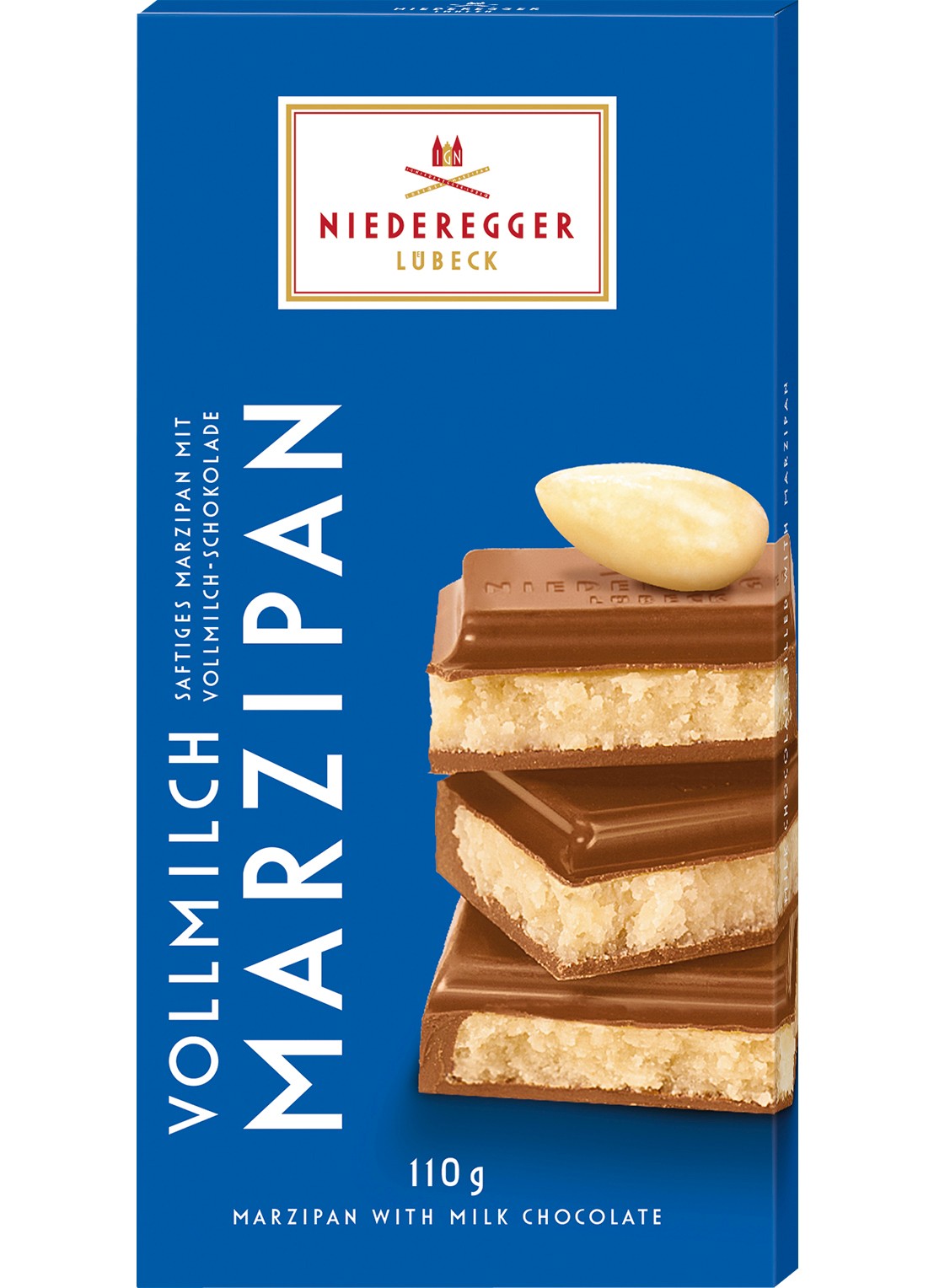 Niederegger Melk chocoladereep met marsepein 110 gram - voorkant undefined