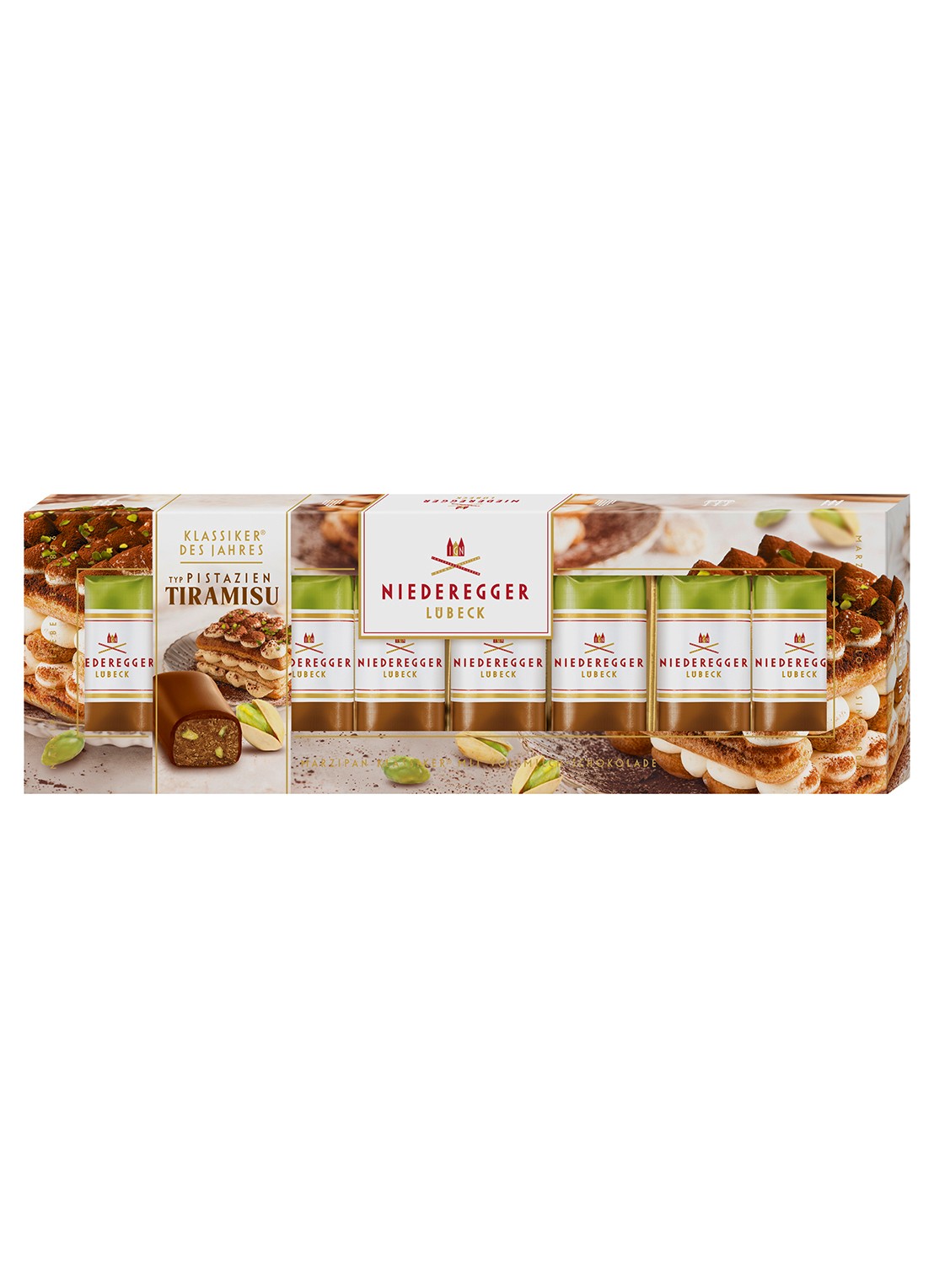 Niederegger Pistachio Tiramisu marsepein 100 gram - voorkant beige