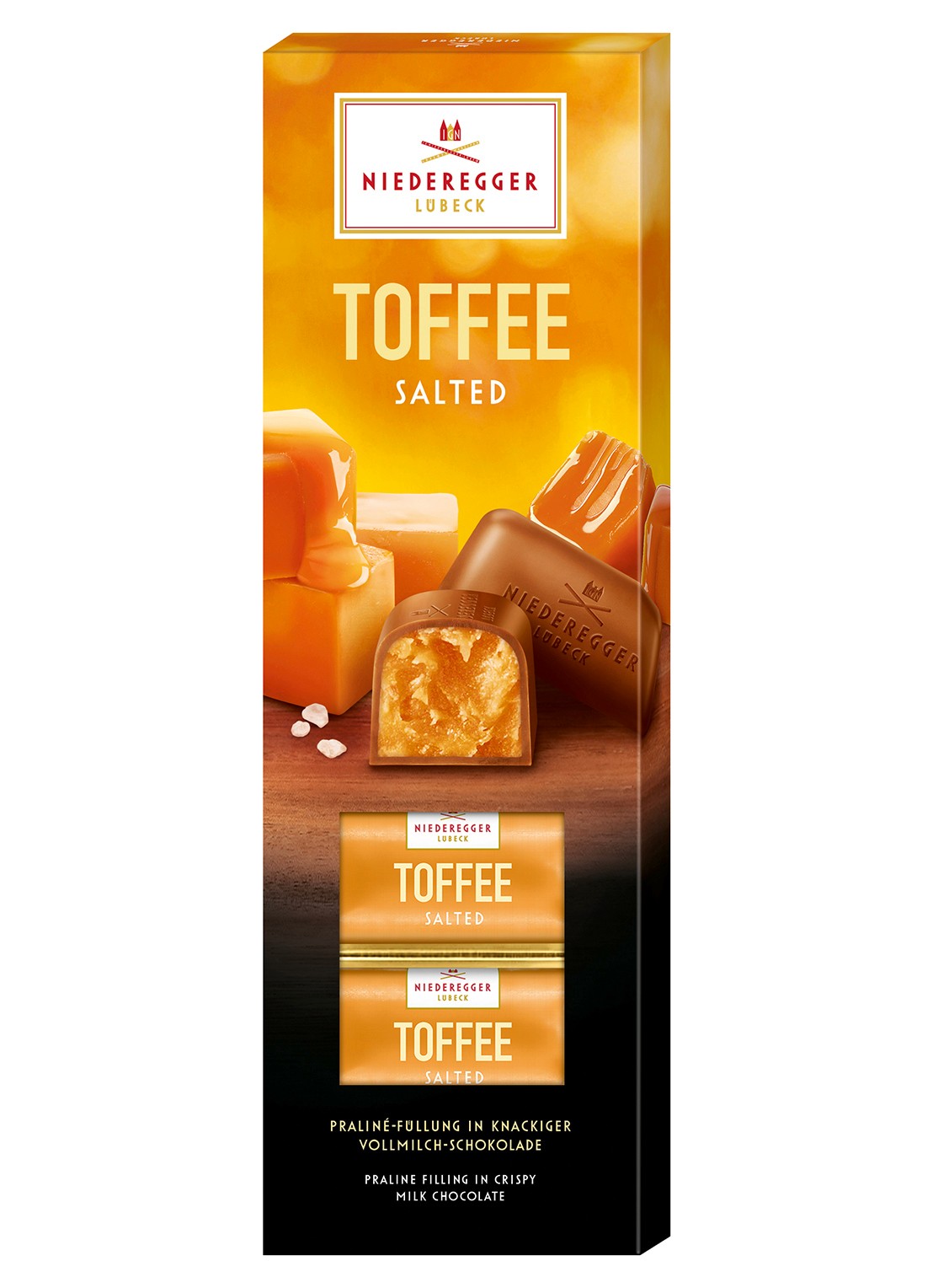 Niederegger Toffee Salted praline 100 gram - voorkant beige