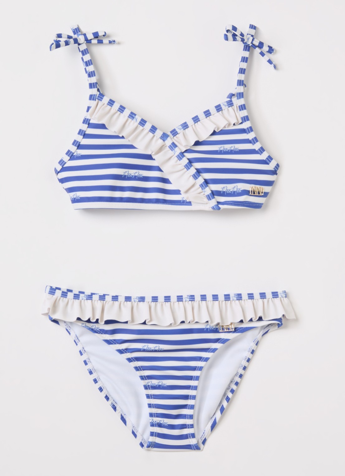 NIK&NIK Liva bikiniset met streepprint - voorkant blauw