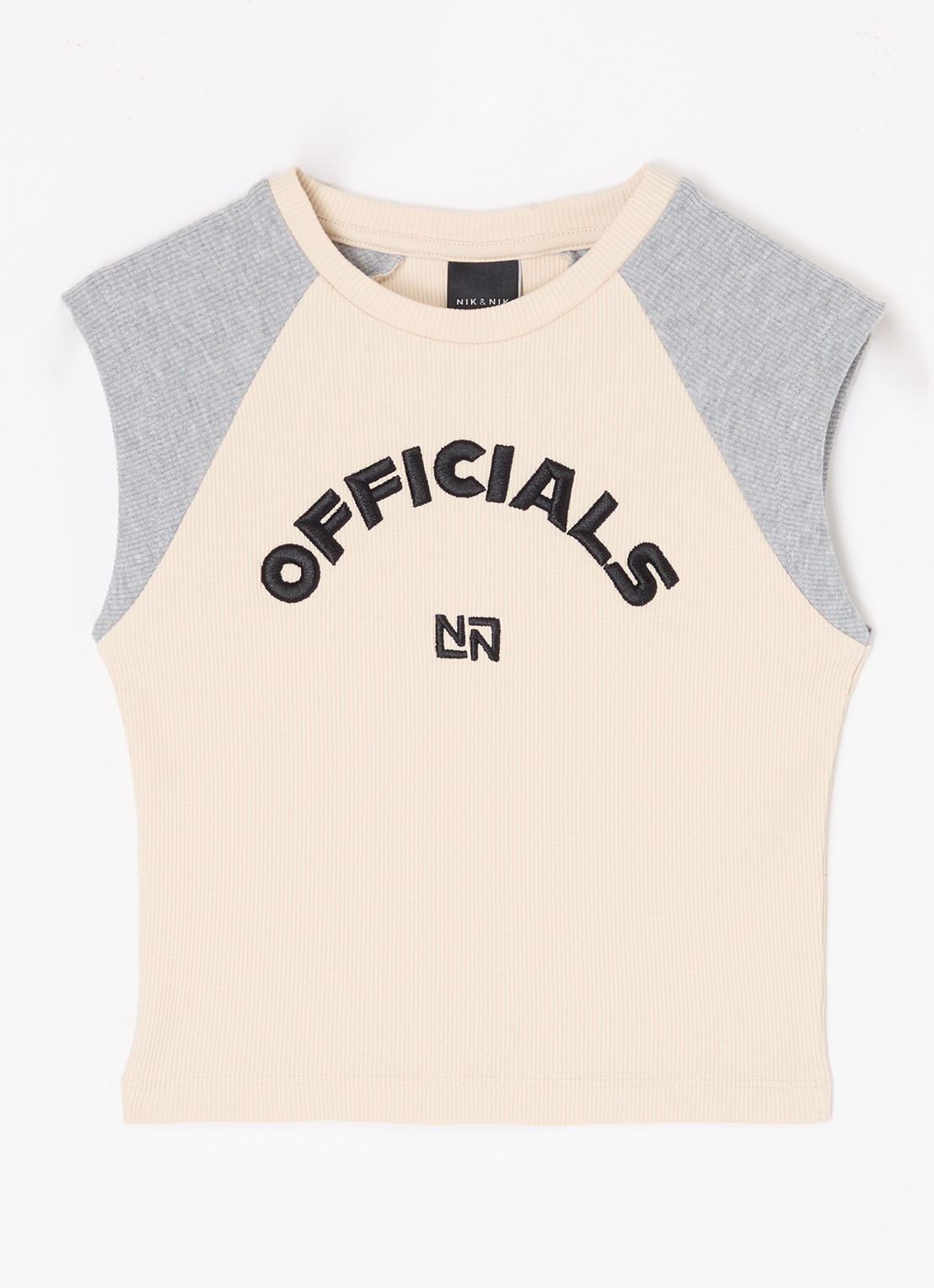 NIK&NIK T-shirt met logoborduring - voorkant beige