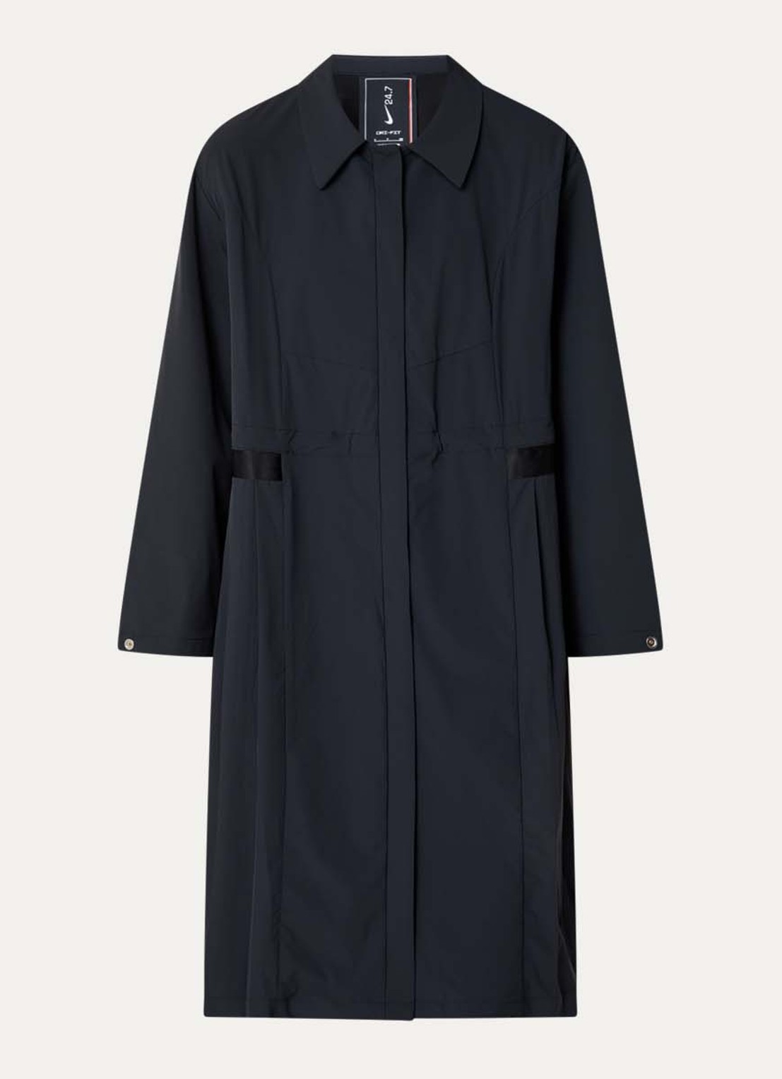 Nike 24.7 trenchcoat met trekkoord en steekzakken - voorkant zwart