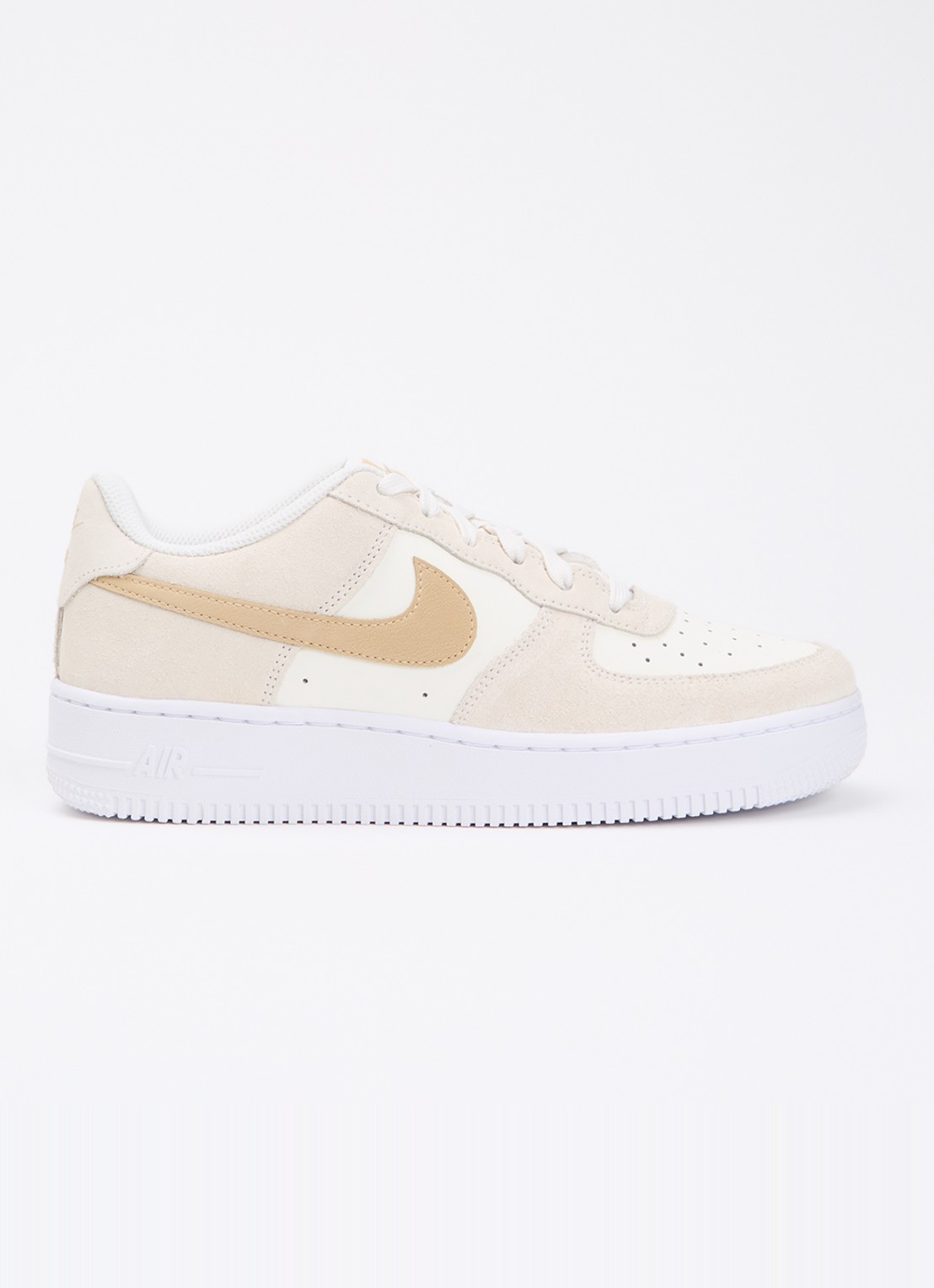 Nike Air Force 1 sneaker van suède met leren details - voorkant 4 creme