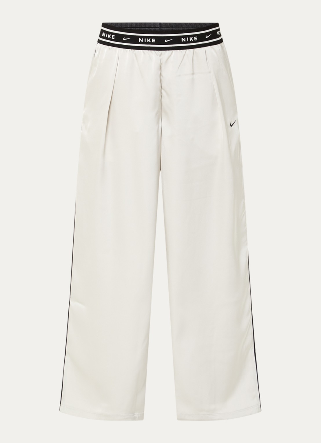 Nike High waist loose fit broek van satijn met logoband - voorkant 7 beige