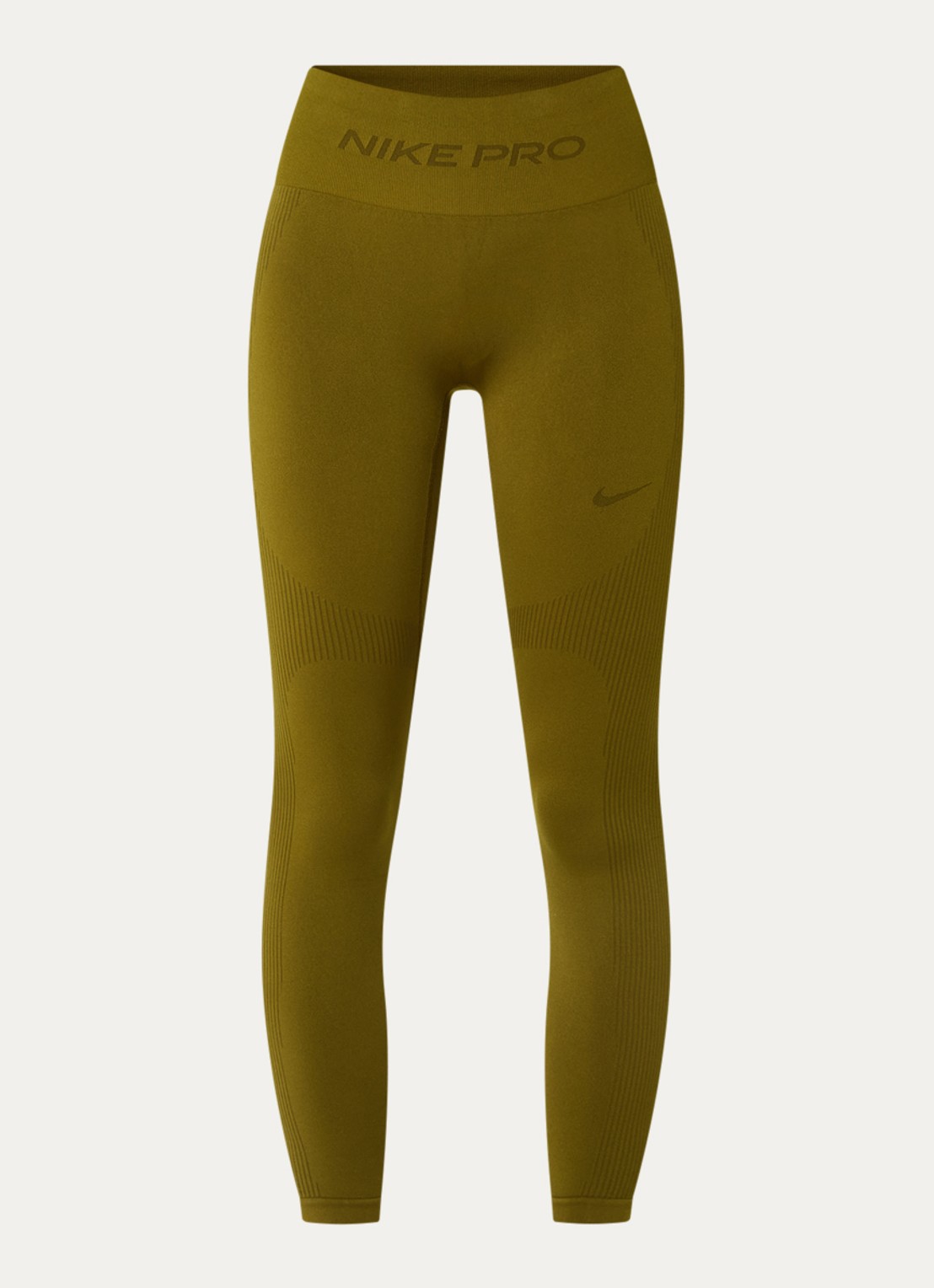 Nike High waist skinny fit legging met dri-fit en logoband - voorkant 2 mosgroen