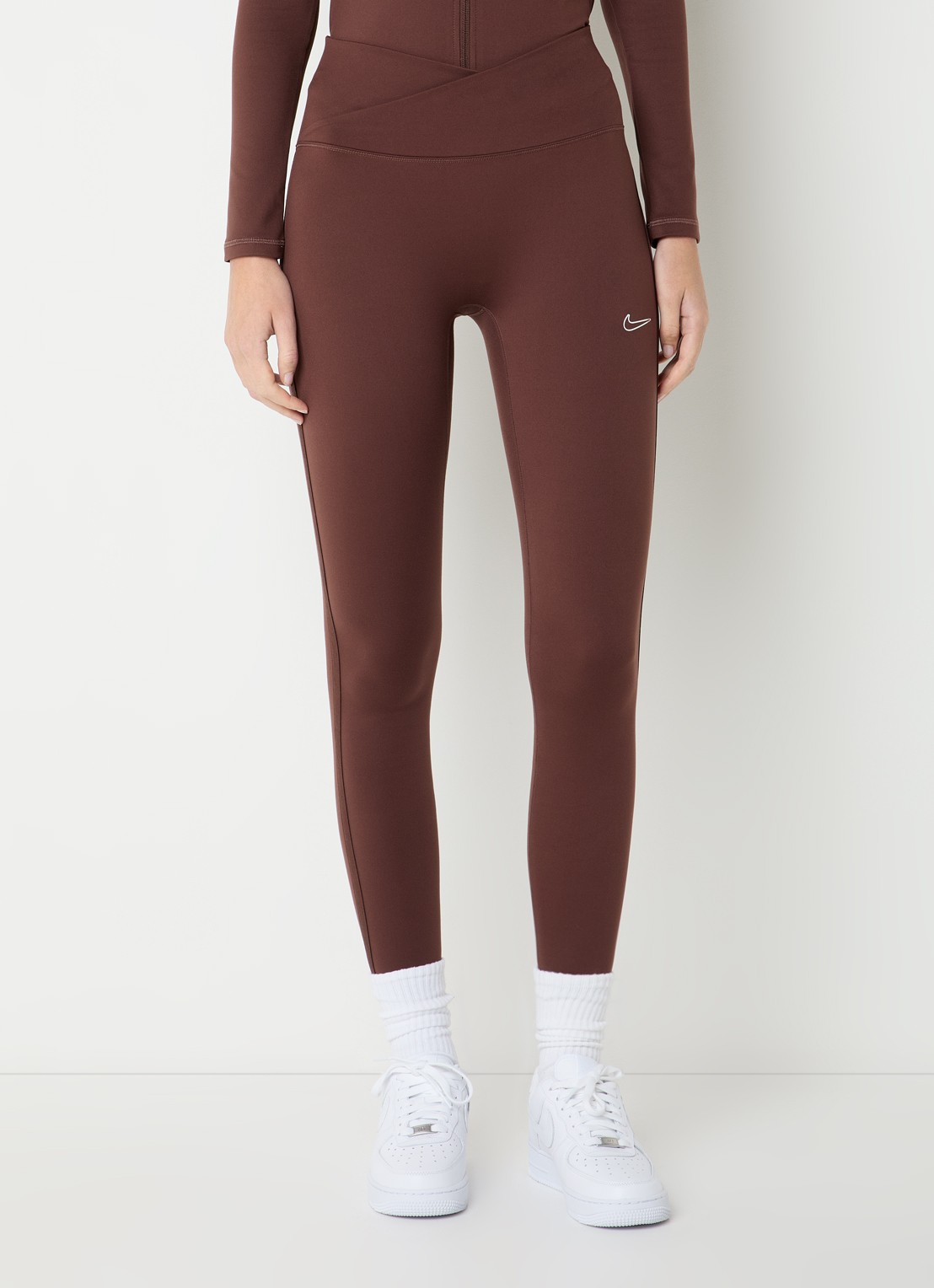 Nike One high waist cropped trainingslegging met dri-FIT en logo - detail 2 bruin