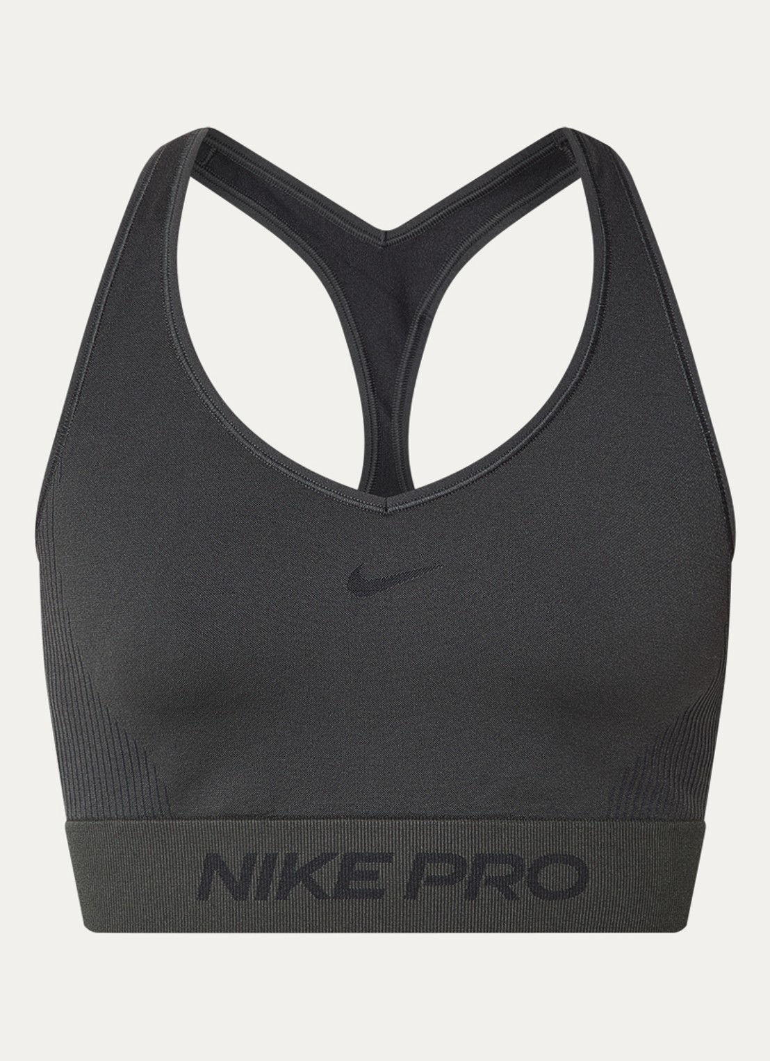 Nike Sport bh met light support en logo - voorkant 3 antraciet
