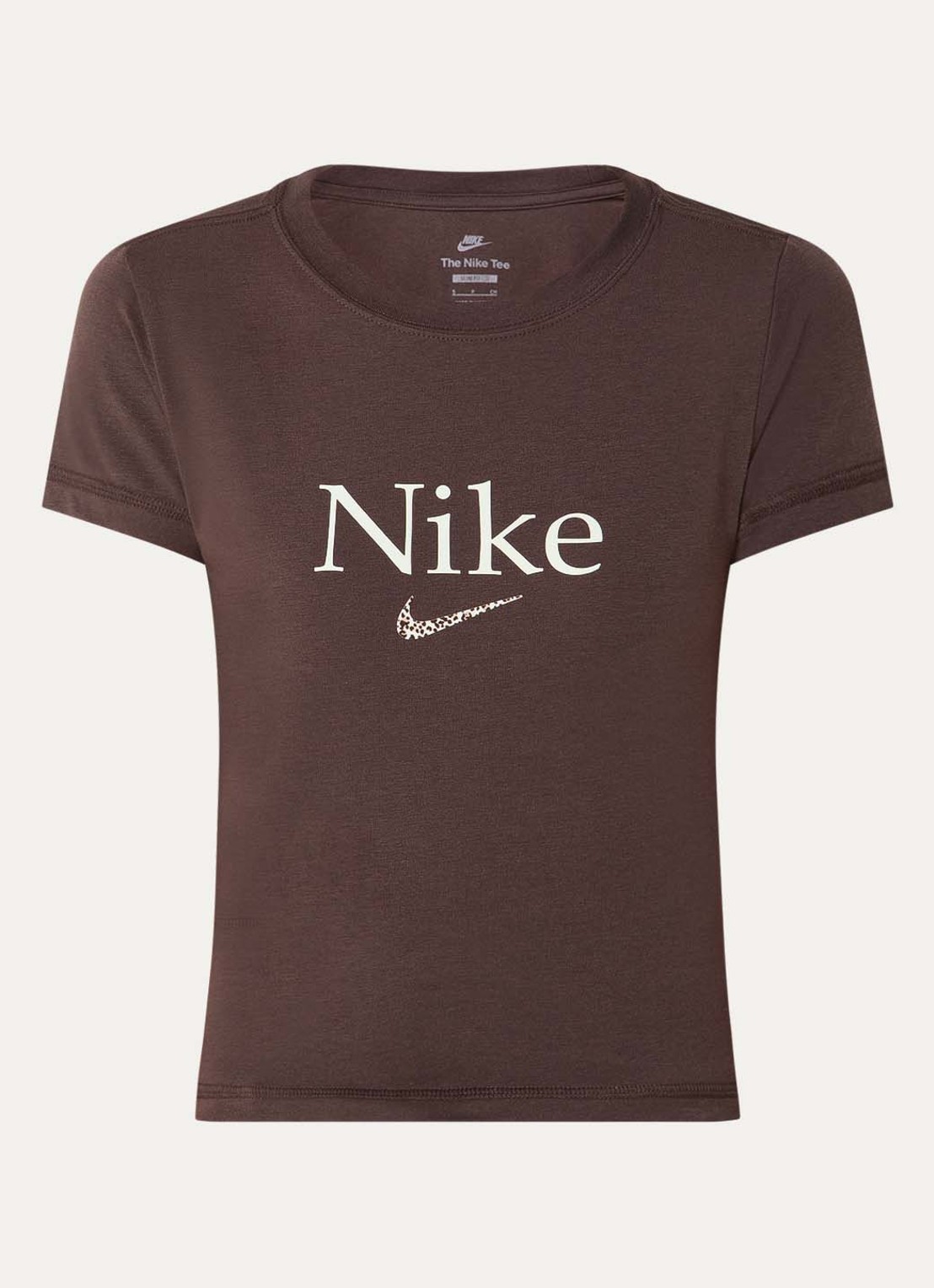 Nike T-shirt met logo en ronde hals - voorkant donkerbruin