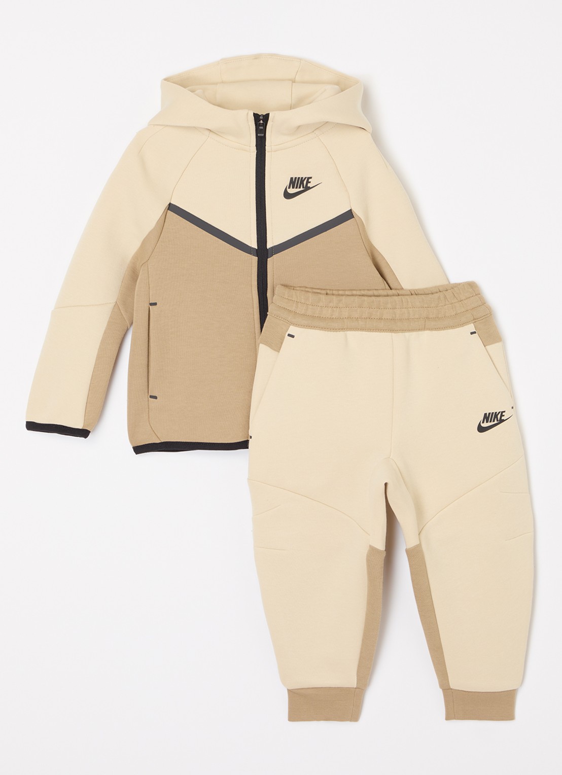 Nike Tech Fleece trainingspak met logo 2-delig - voorkant khaki