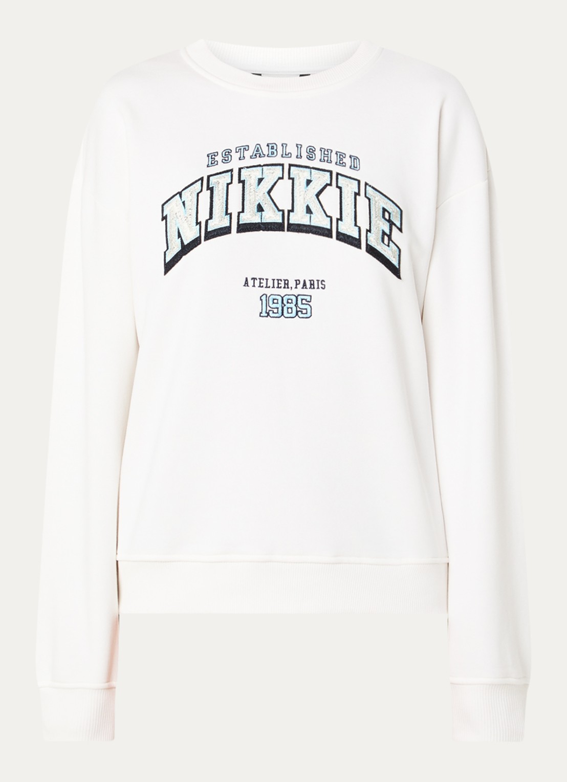 NIKKIE 1985 Sweater met logo - voorkant 2 wit