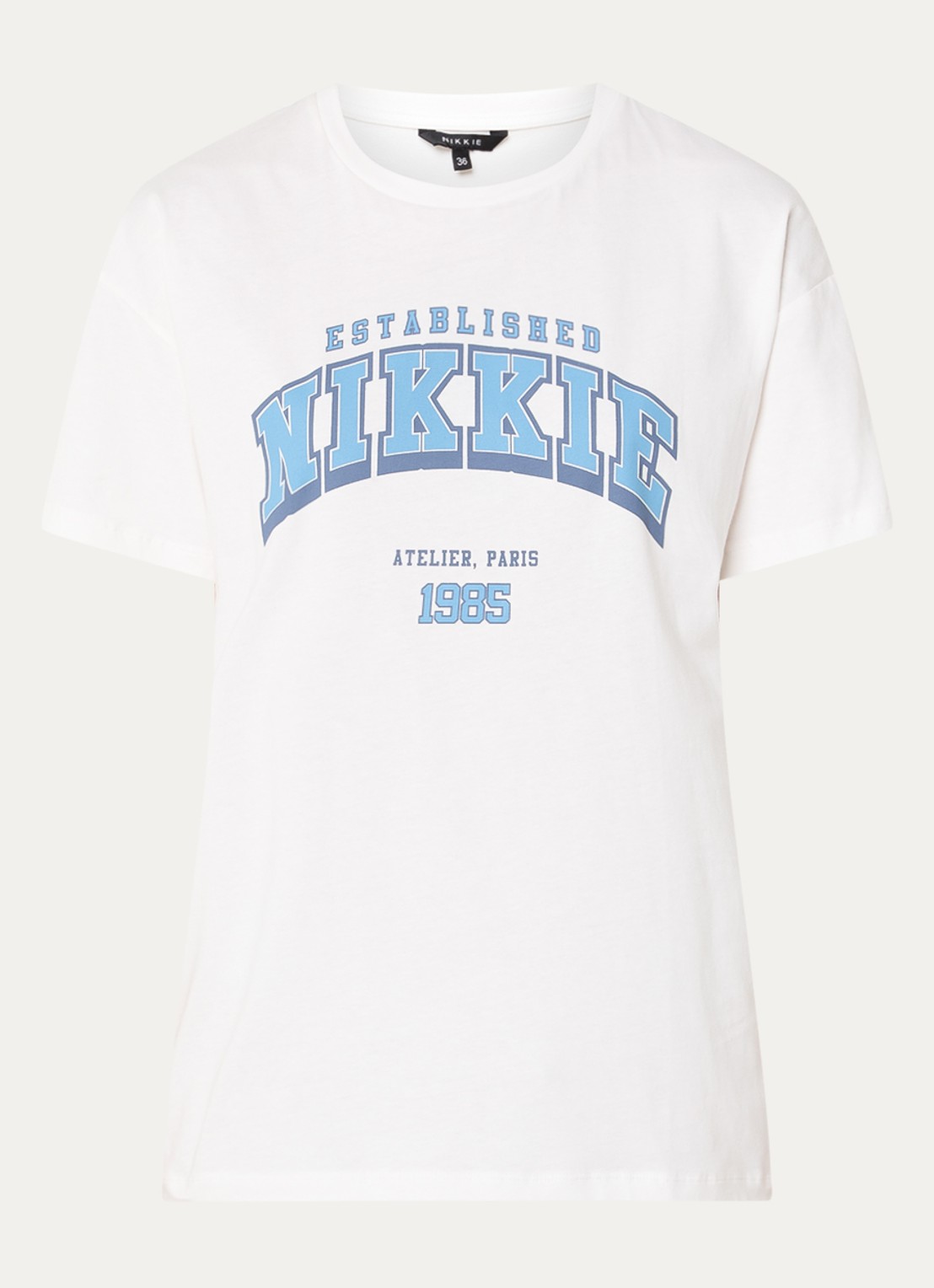 NIKKIE 1985 T-shirt met logo - voorkant 3 wit