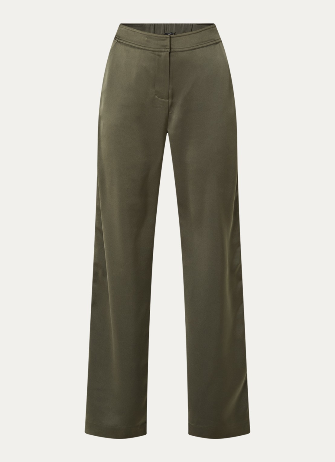 NIKKIE Aivy high waist loose fit pantalon van satijn - voorkant 2 bronsgroen