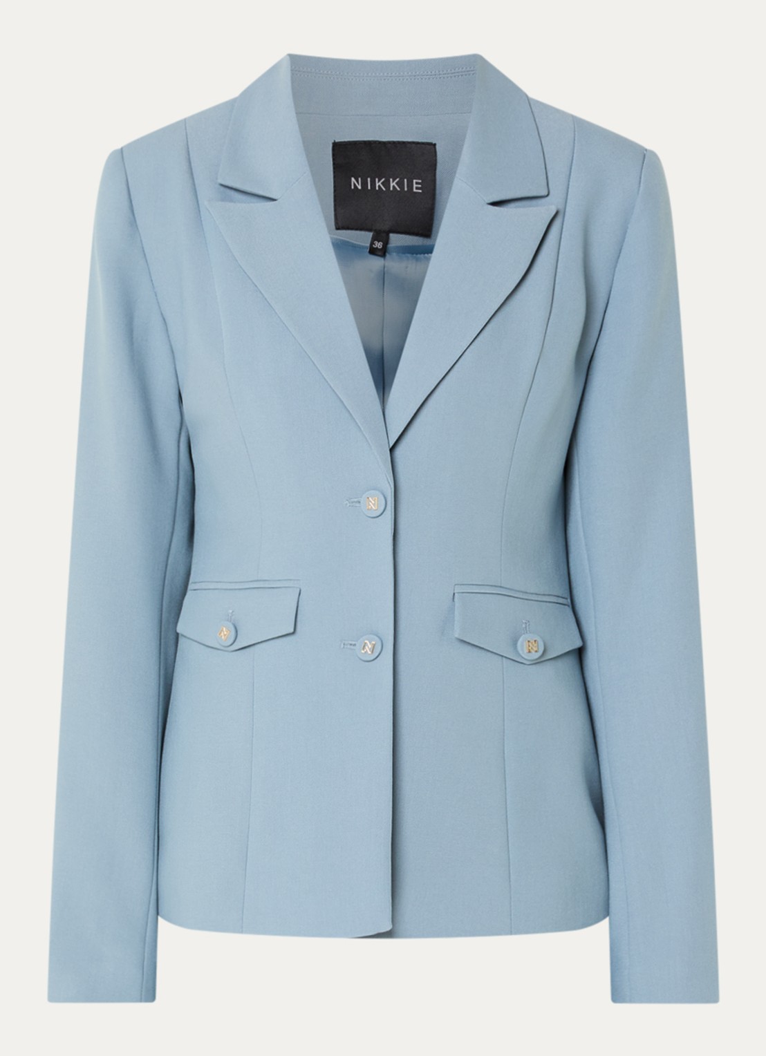 NIKKIE Alani blazer met paspelzakken - voorkant 3 lichtblauw