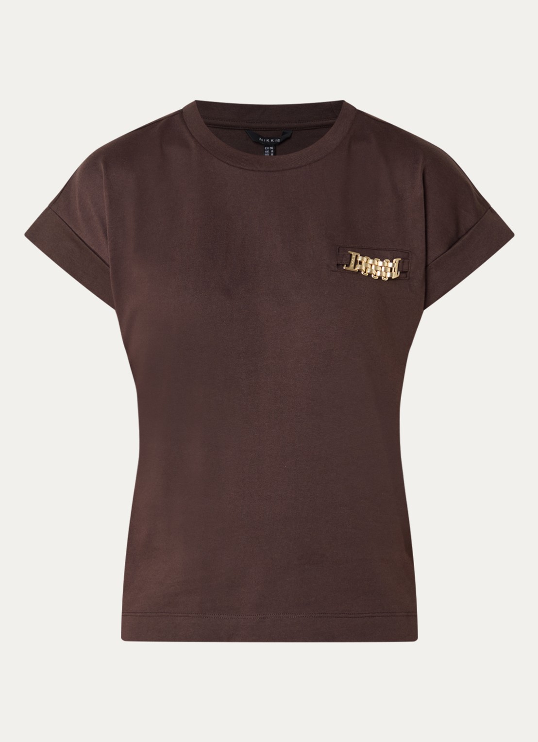 NIKKIE Aleena T-shirt met ronde hals - voorkant 2 donkerbruin