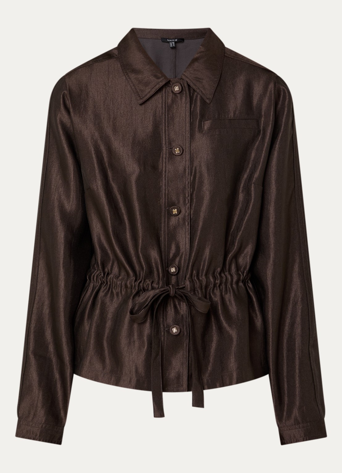 NIKKIE Alira blouse met metallic finish - voorkant 3 chocoladebruin