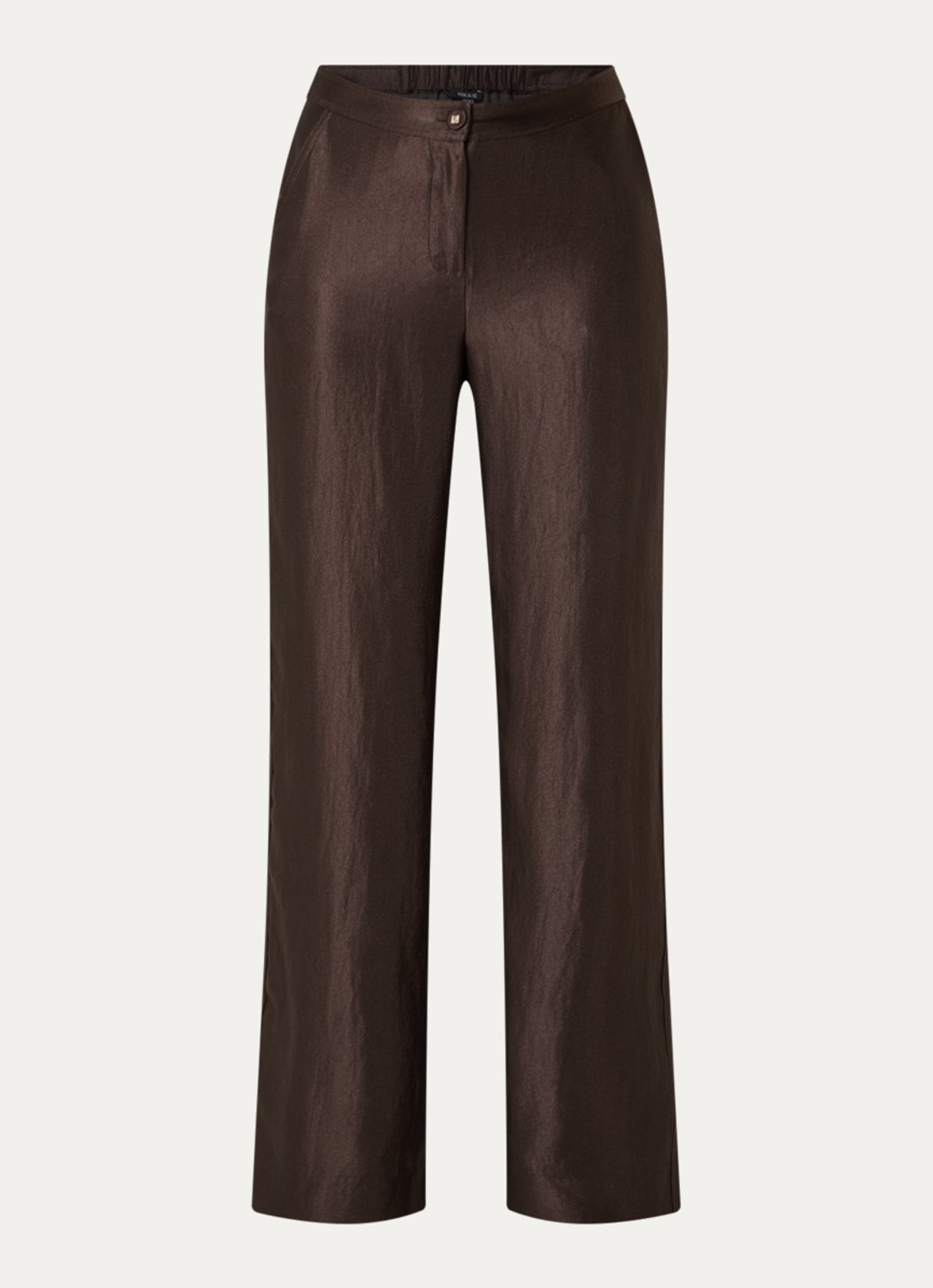NIKKIE Alira high waist loose fit broek met steekzakken en metallic finish - voorkant donkerbruin