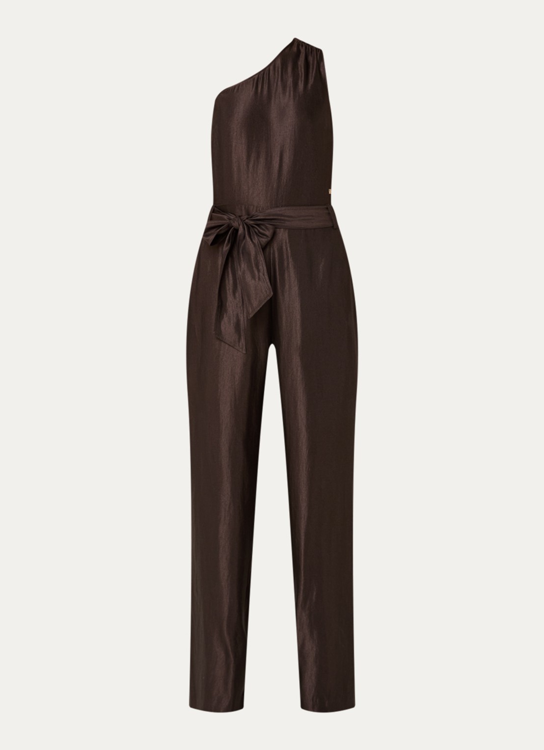 NIKKIE Alira loose fit jumpsuit met asymmetrische hals - voorkant 2 bruin