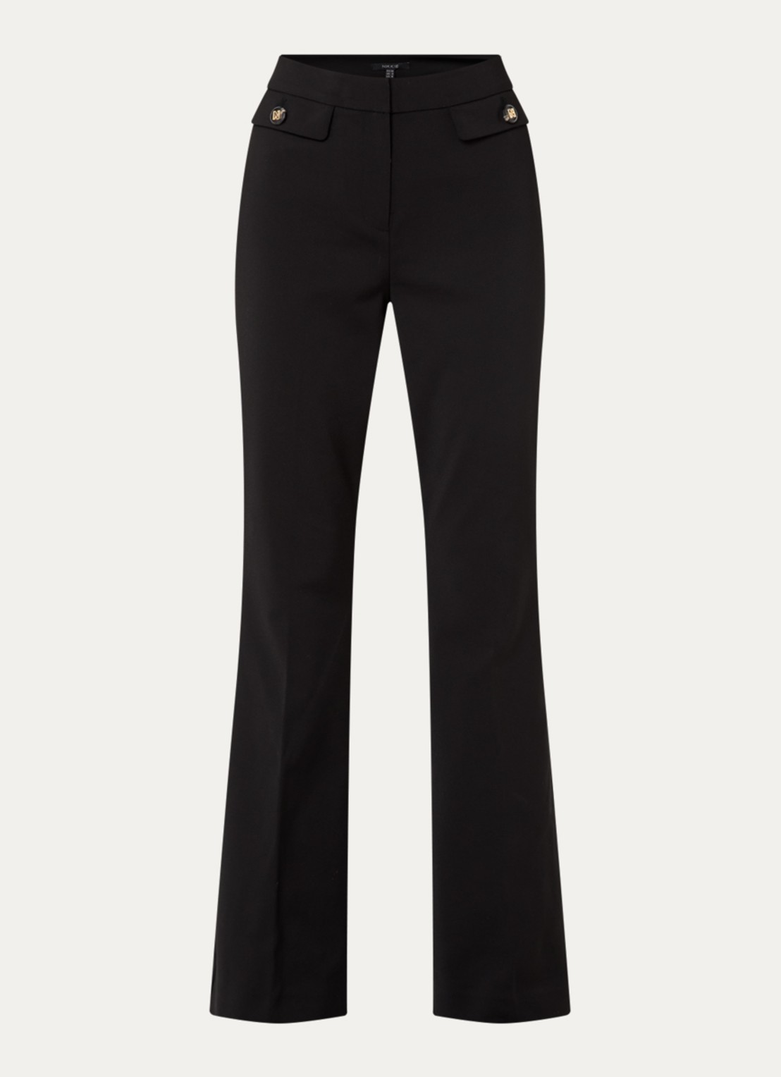 NIKKIE Alka high waist flared fit pantalon met klepzakken en persplooi - voorkant zwart