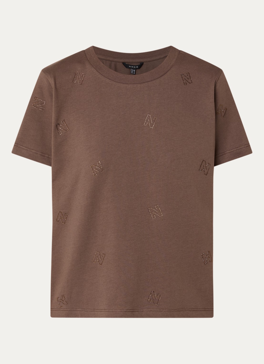 NIKKIE Allover N T-shirt met logoprint en strass - voorkant 5 zwart