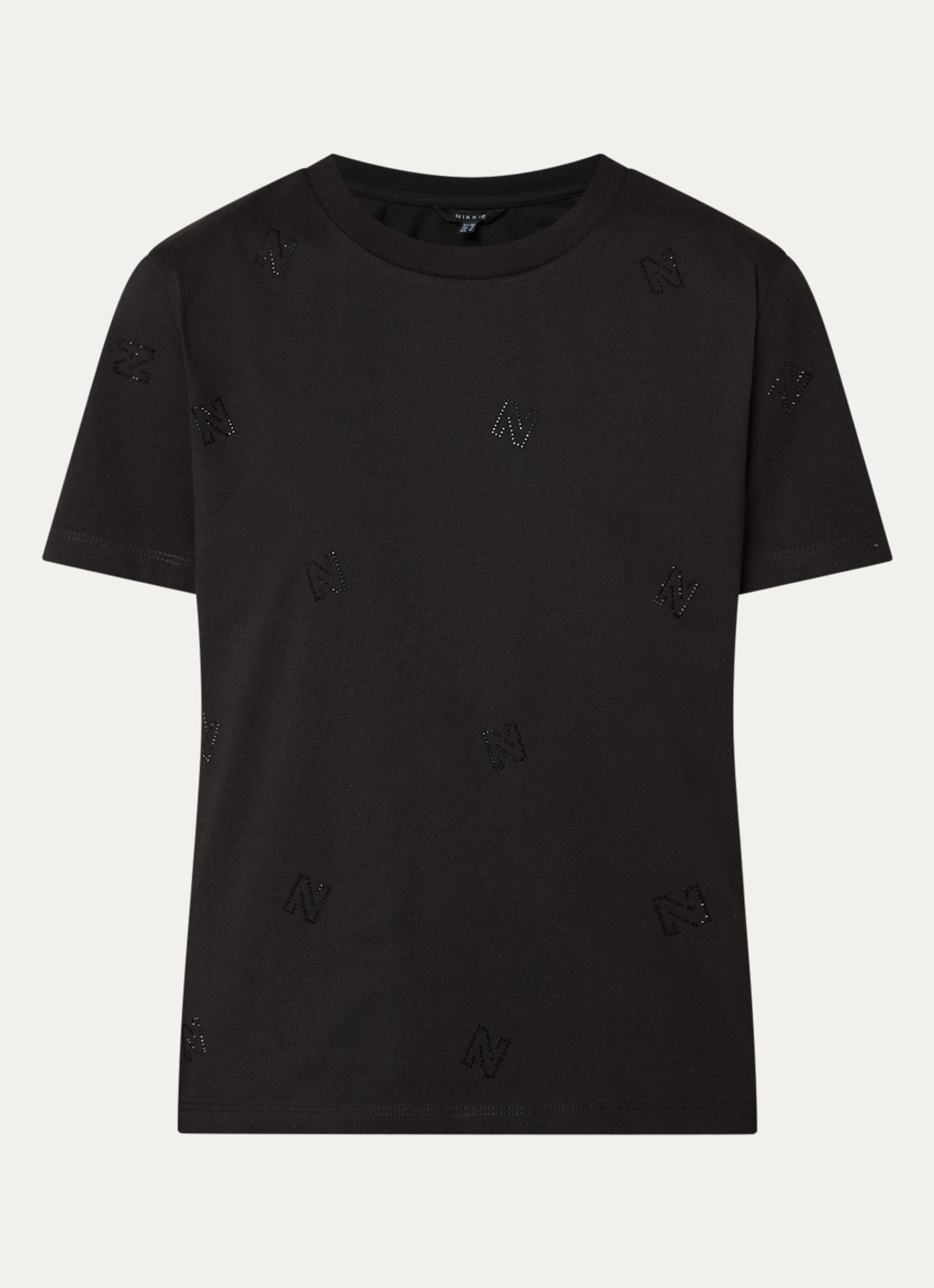 NIKKIE Allover N T-shirt met logoprint en strass - voorkant 7 zwart