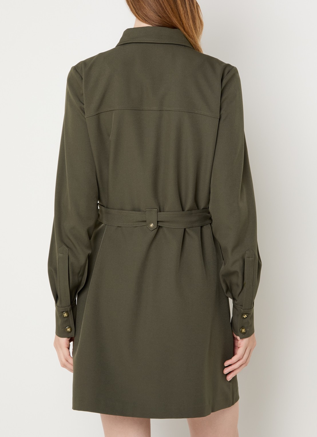 NIKKIE Alva midi blousejurk met strikceintuur - achterkant groen