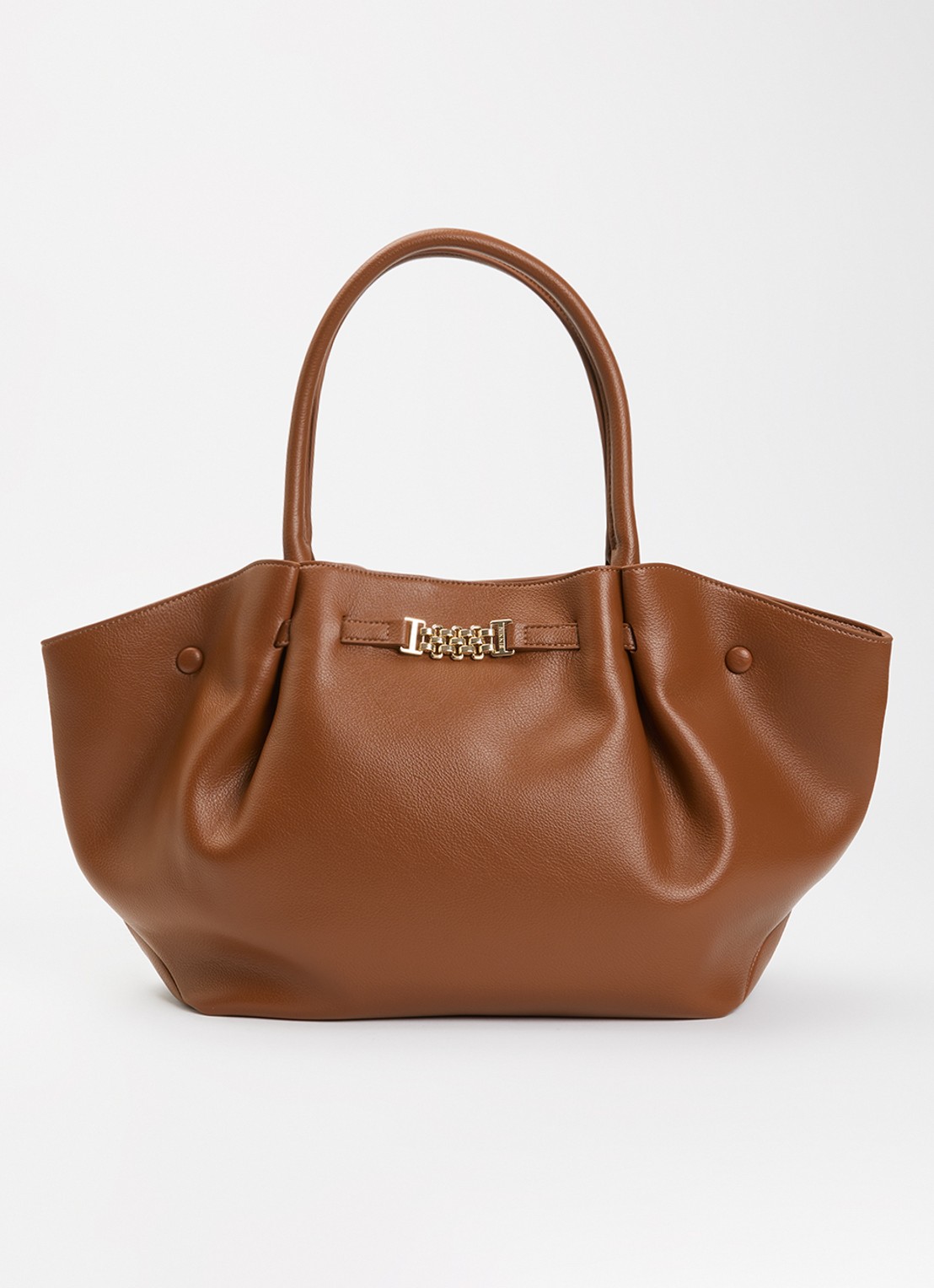NIKKIE Amara Chunky schoudertas met kettingdetail - voorkant 5 cognac