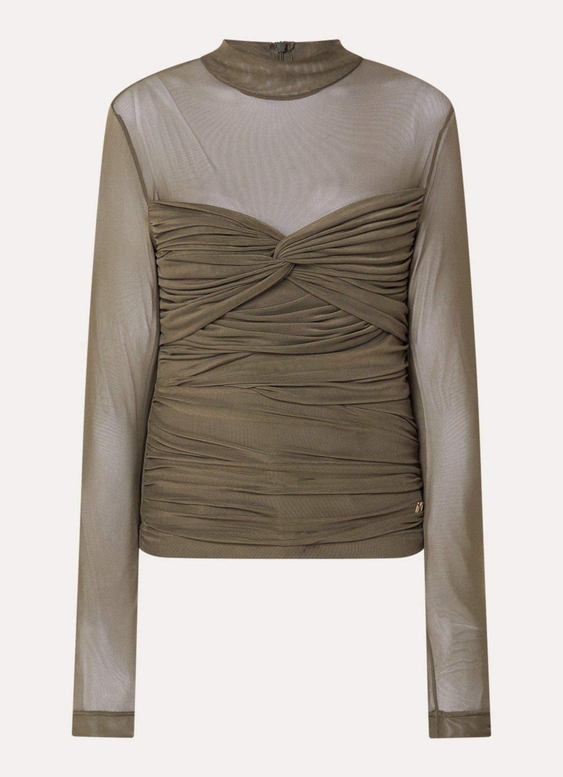 NIKKIE Analia semi-transparante top met strikdetail - voorkant 3 bronsgroen