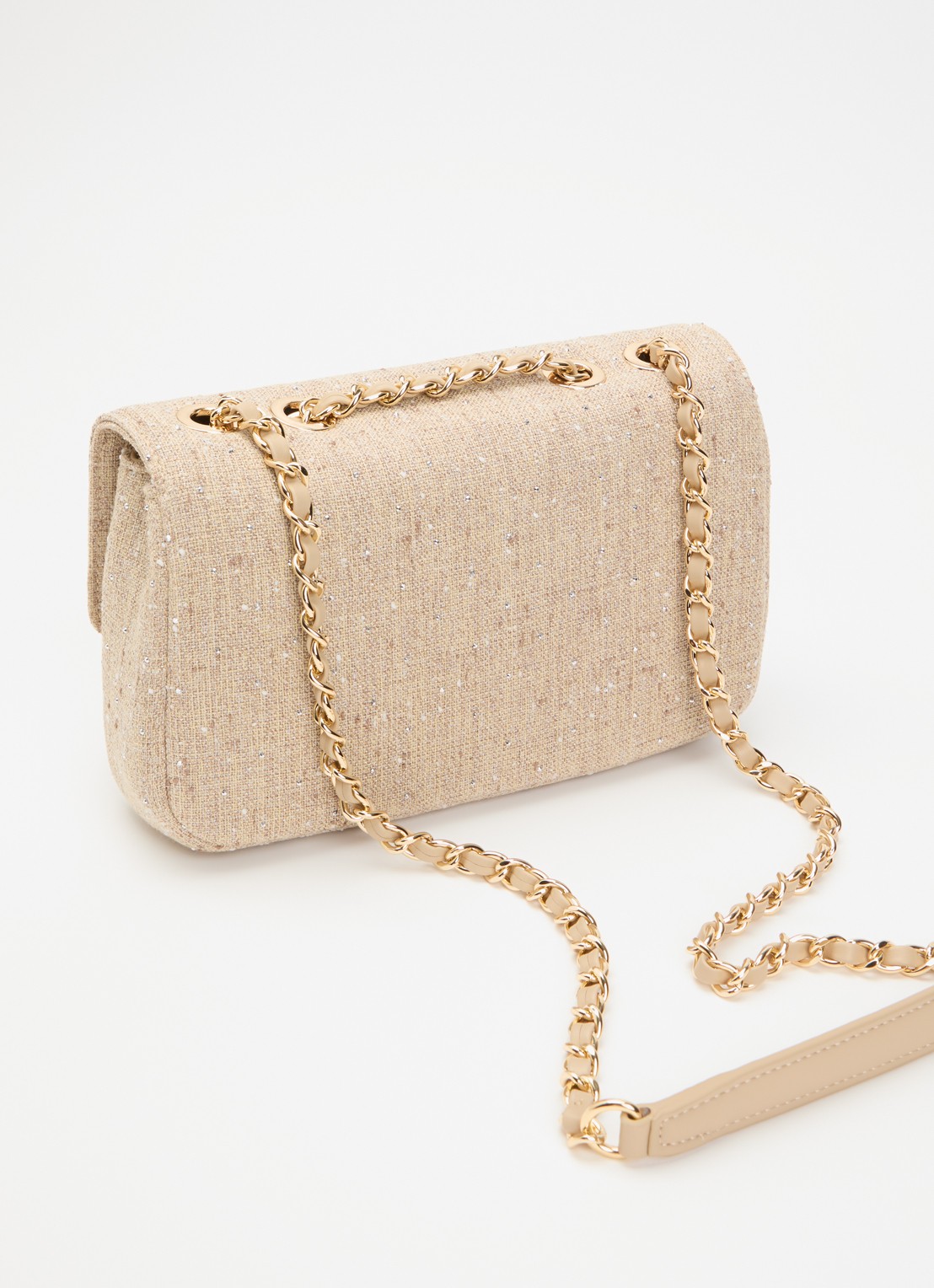 NIKKIE Ann Shiny crossbodytas met strass - achterkant beige