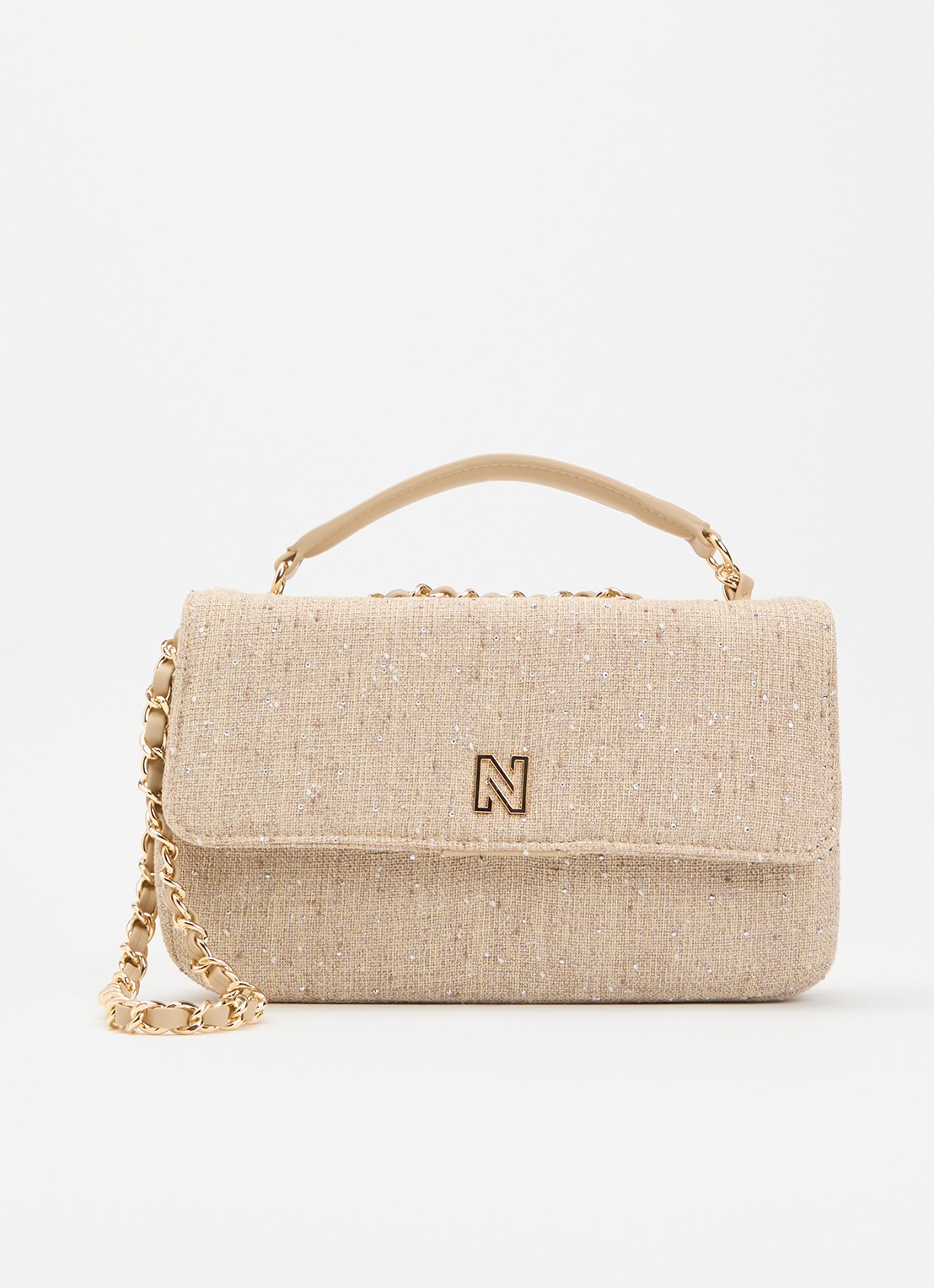 NIKKIE Ann Shiny crossbodytas met strass - voorkant 5 beige