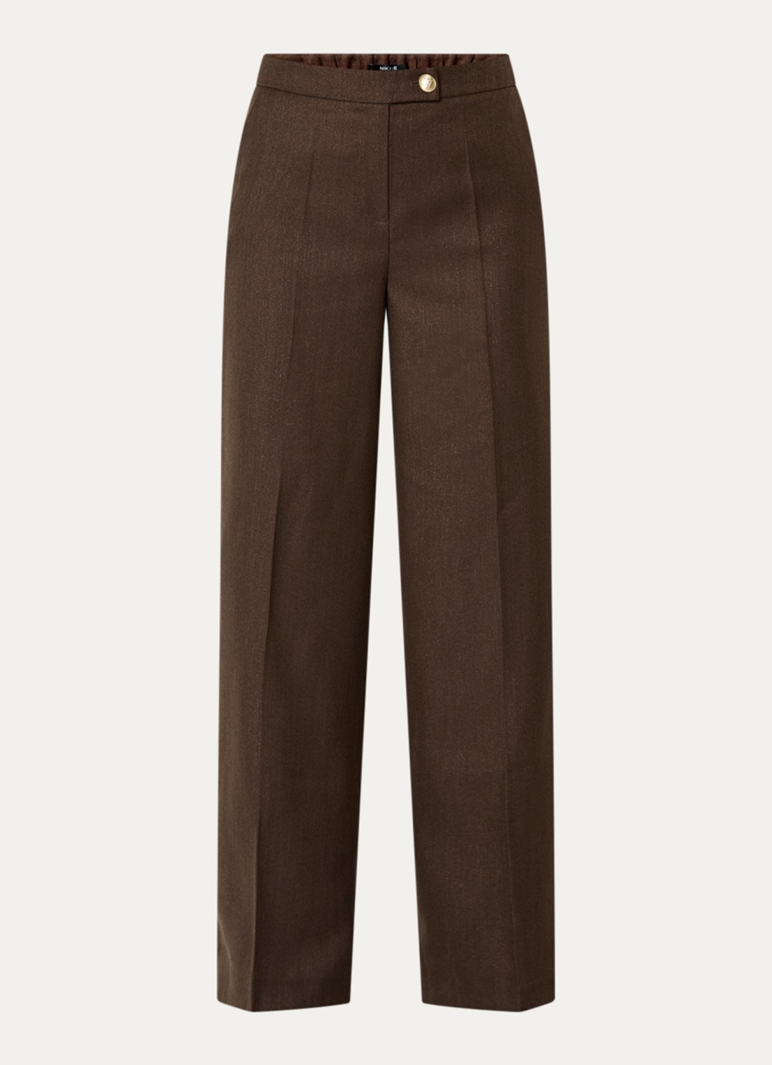 NIKKIE Anou high waist straight fit pantalon met steekzakken - voorkant 3 donkerbruin