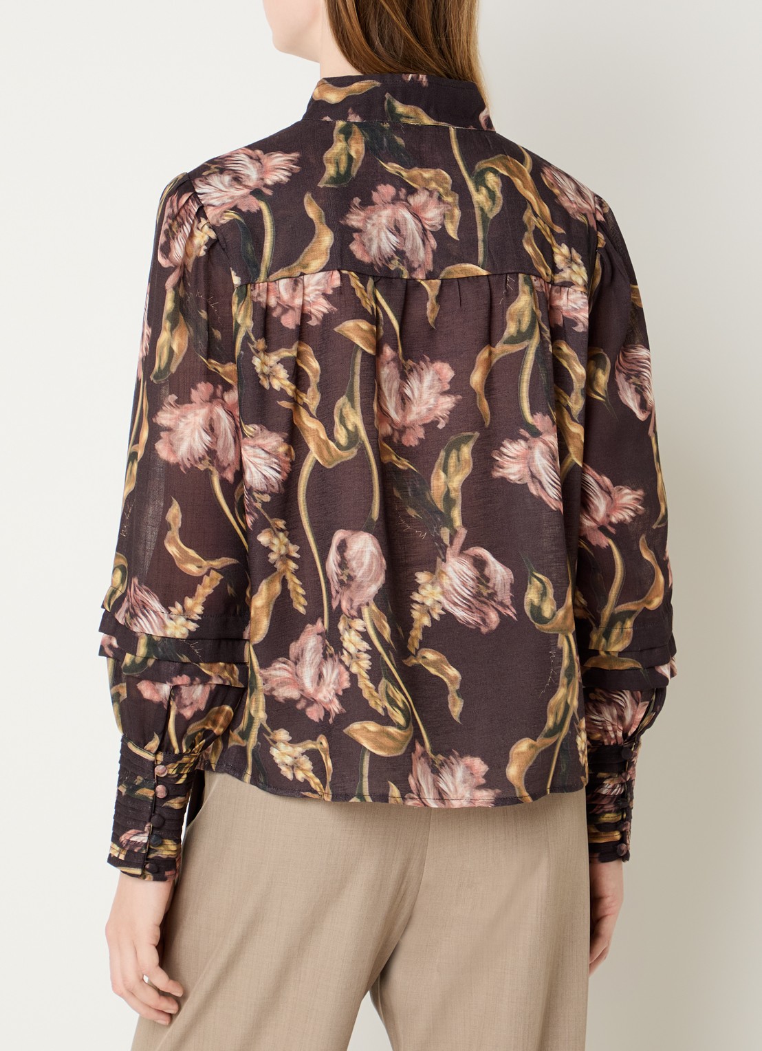NIKKIE Apillone blouse met print - achterkant 4 donkerbruin