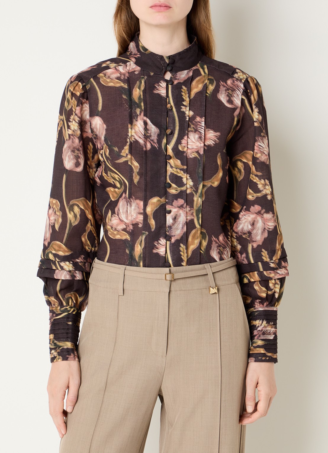 NIKKIE Apillone blouse met print - detail donkerbruin