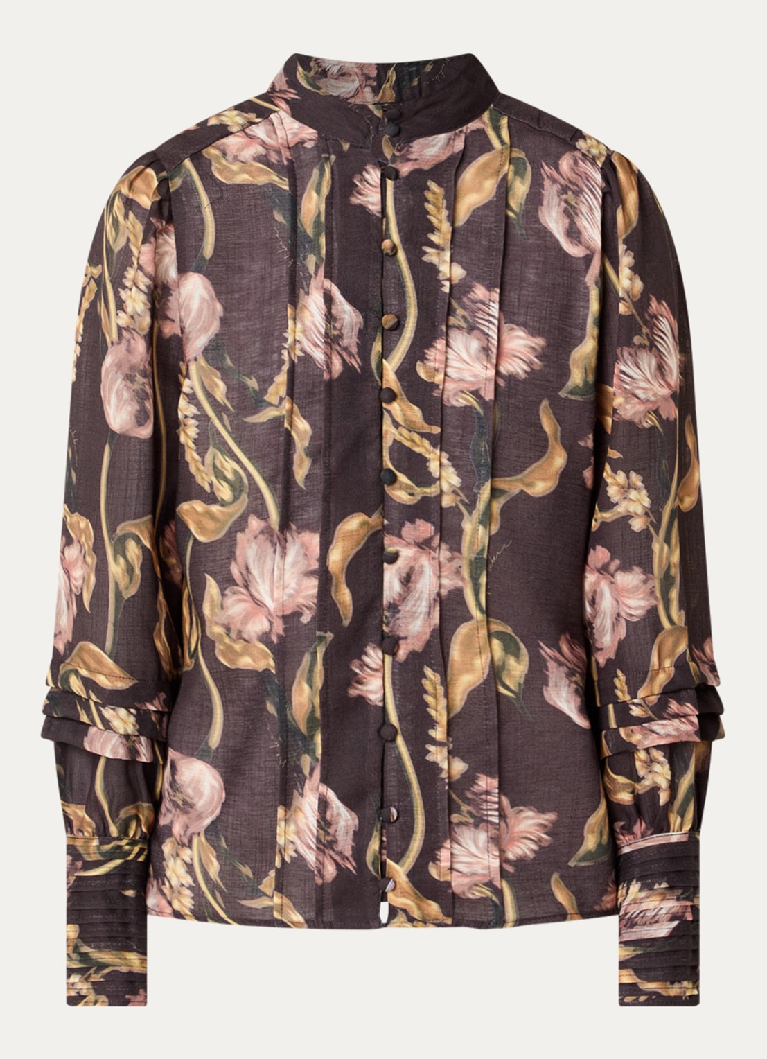 NIKKIE Apillone blouse met print - voorkant 2 donkerbruin