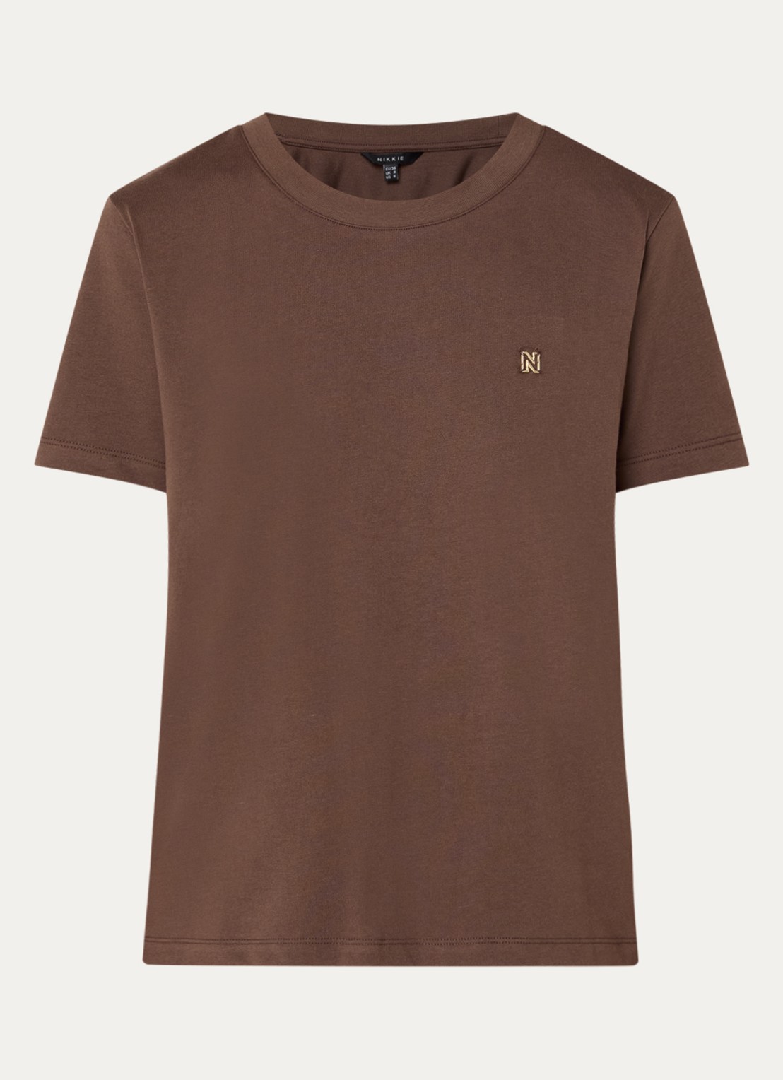 NIKKIE Arella T-shirt met logo - voorkant 3 bruin
