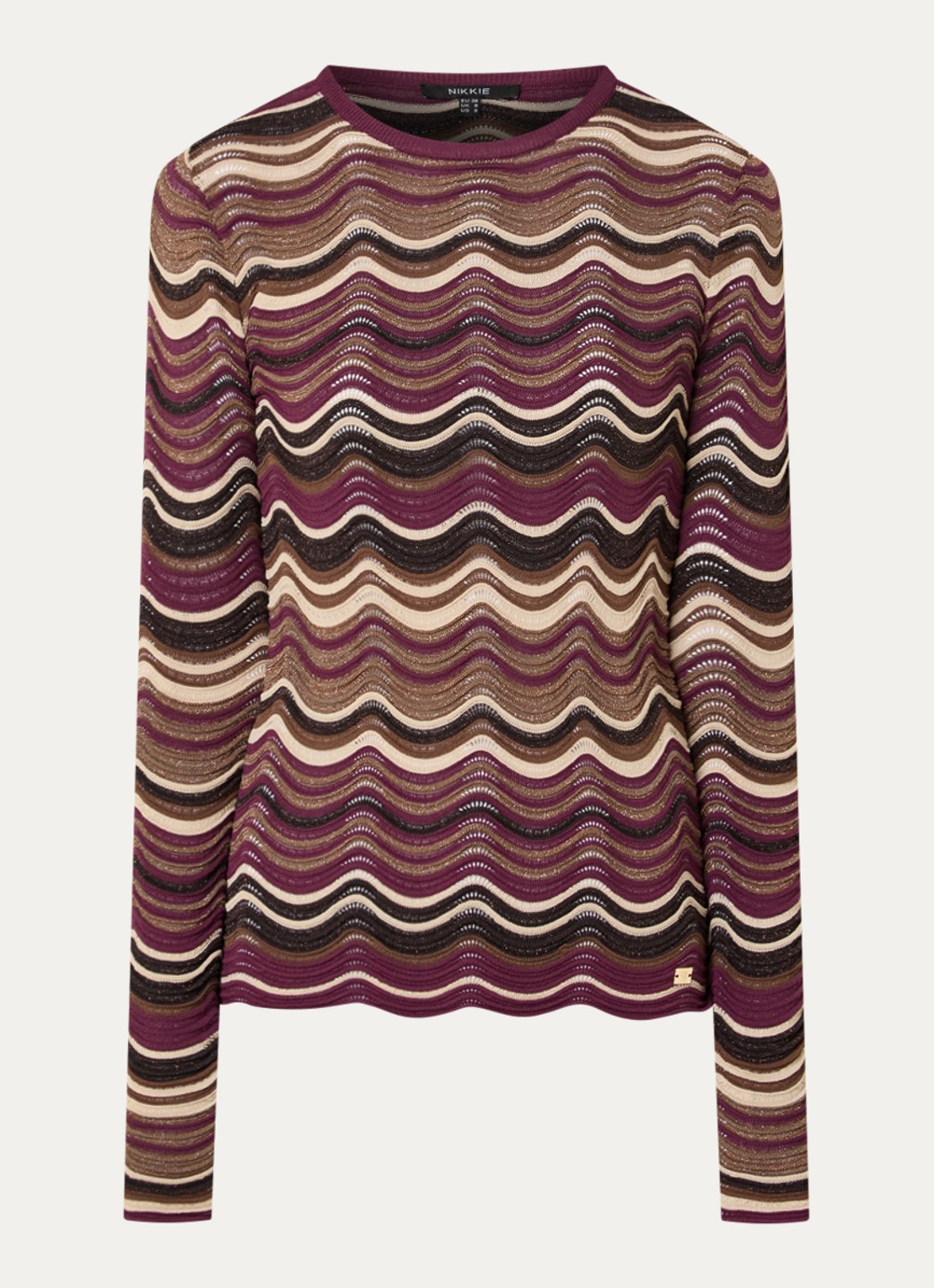 NIKKIE Arlla top met ingebreid patroon en lurex - voorkant 3 aubergine