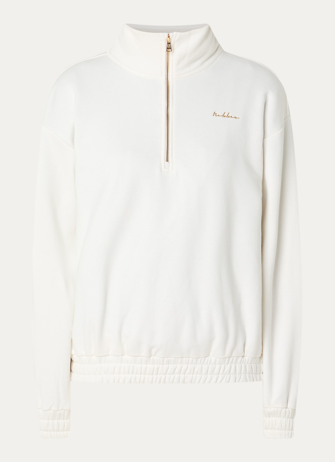 NIKKIE Avaleigh sweater met halve rits en logo - voorkant creme