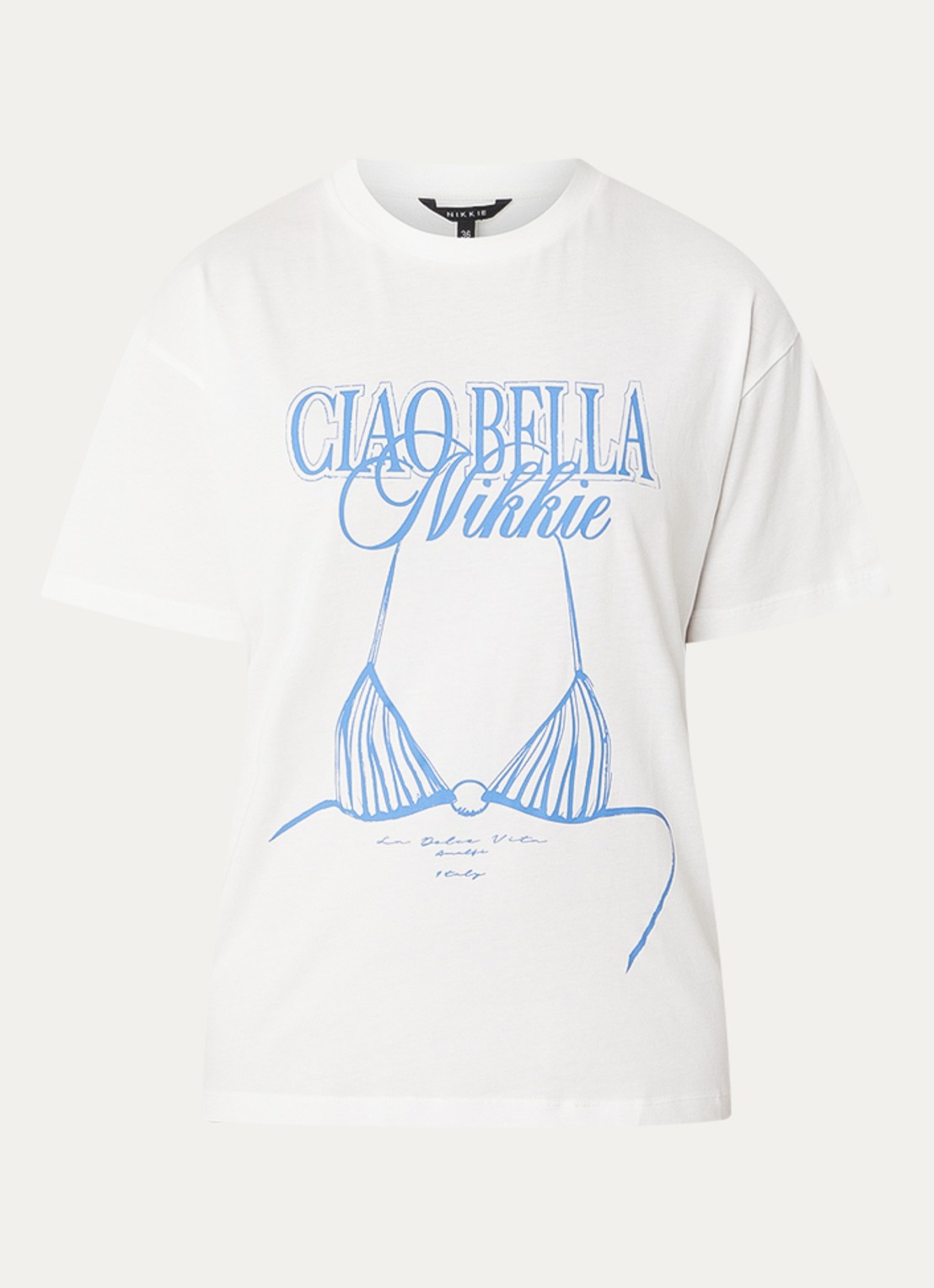 NIKKIE Ciao Bella T-shirt met print - voorkant 2 wit