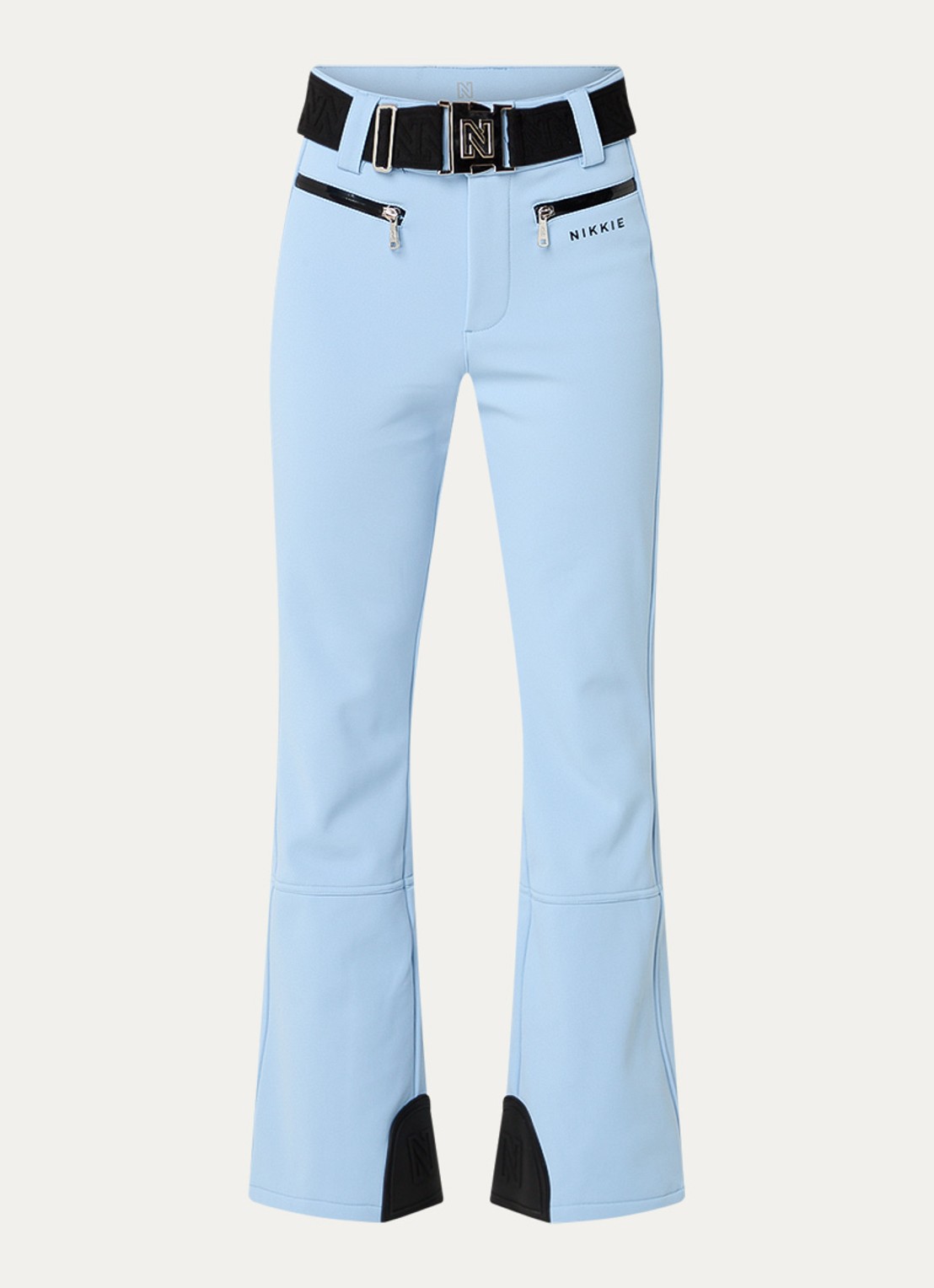 NIKKIE Grace high waist flared fit skibroek met ceintuur - voorkant blauw
