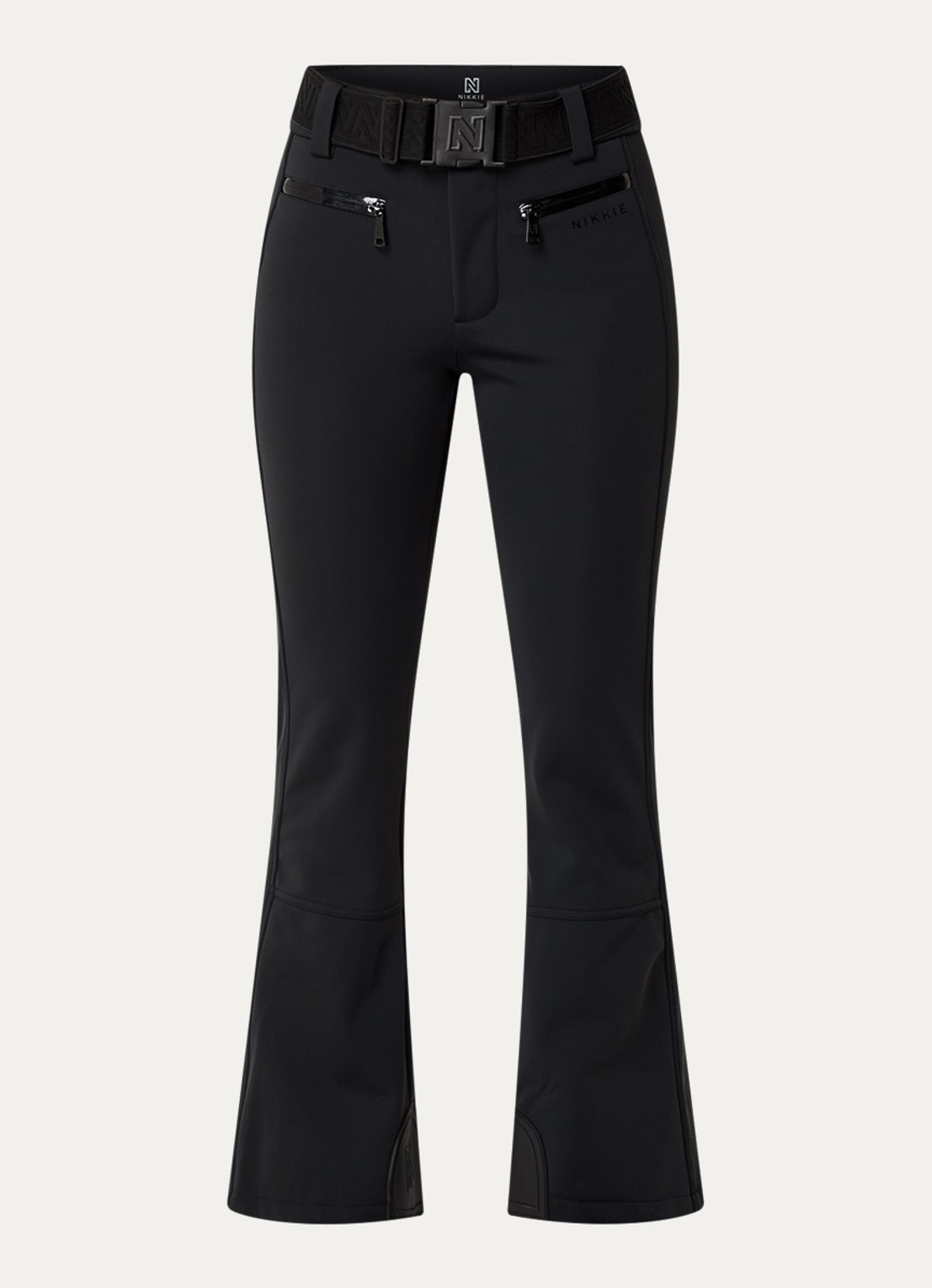 NIKKIE Grace high waist flared fit skibroek met ceintuur - voorkant zwart