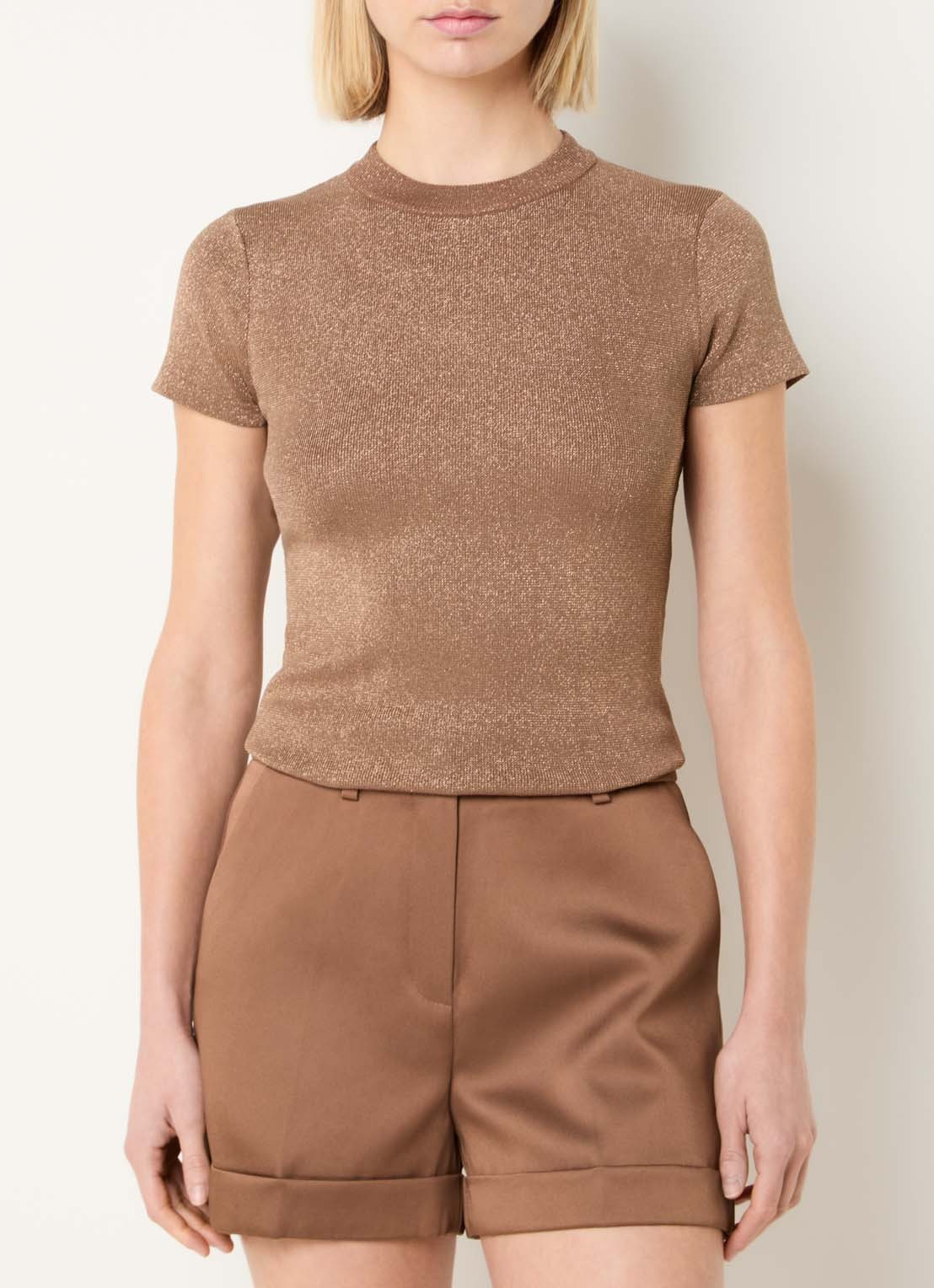 NIKKIE Jofli top met lurex en stretch - detail 3 taupe
